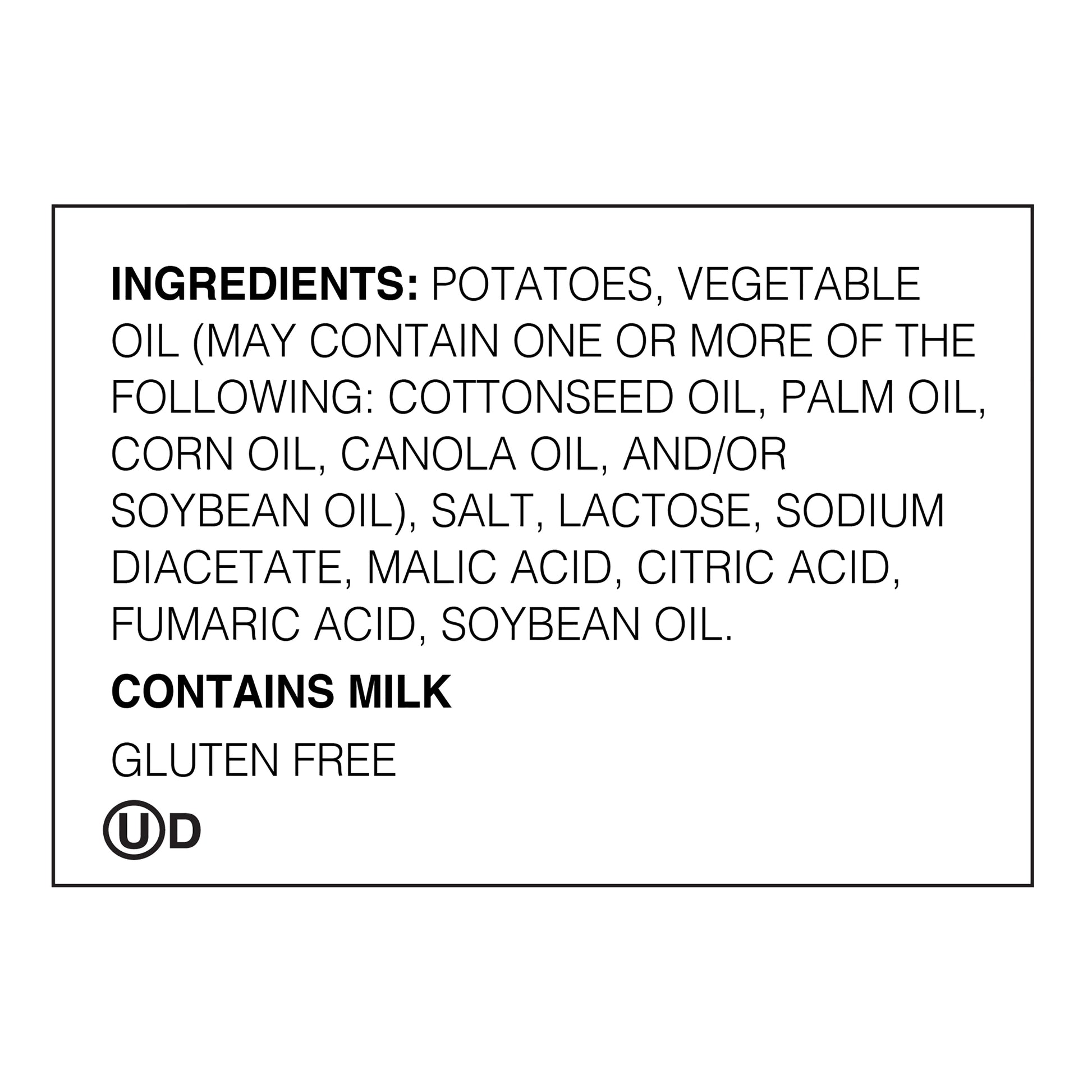 Ingredients list with black text on a white background
