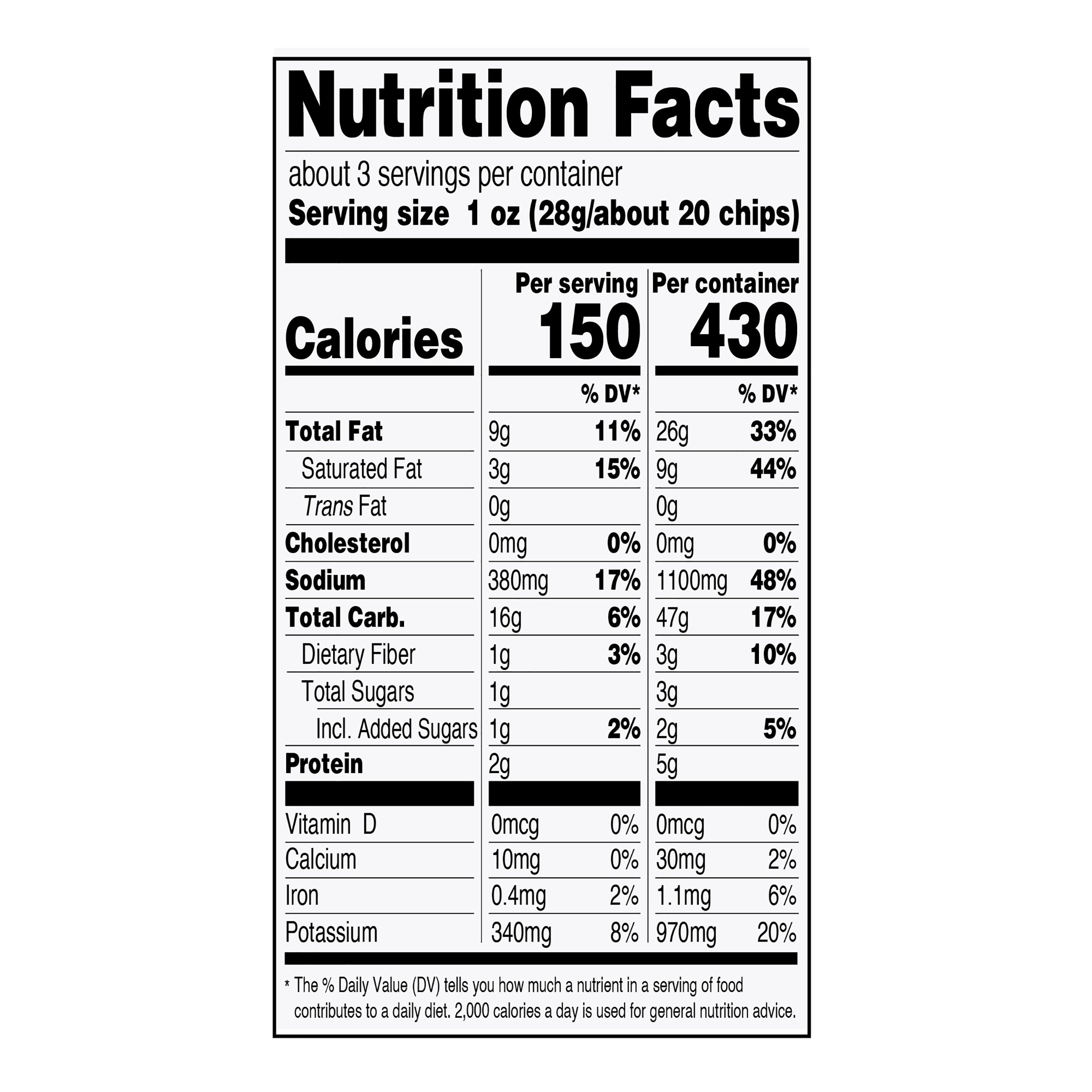 Nutrition facts label for a product with serving size and calorie information.