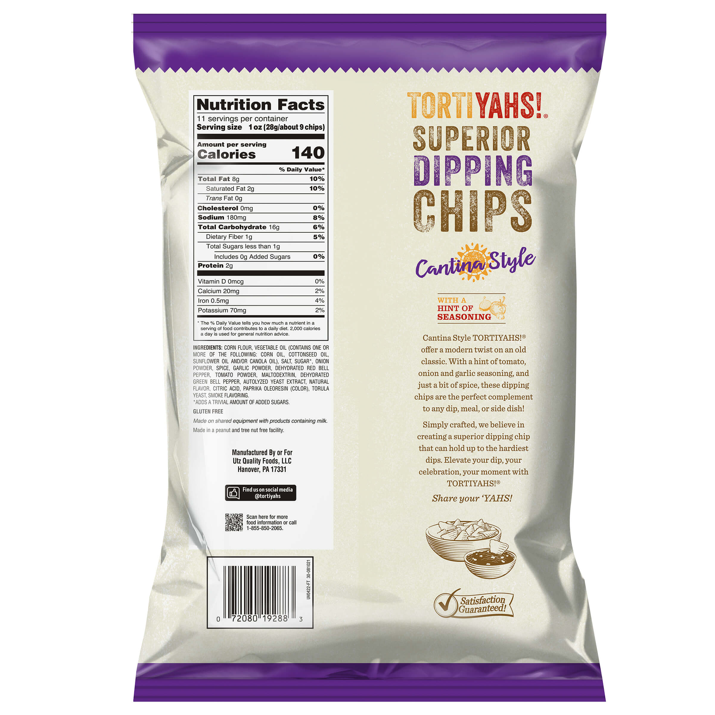 Tortiyahs Superior Dipping Chips packaging with nutritional information and brand details.