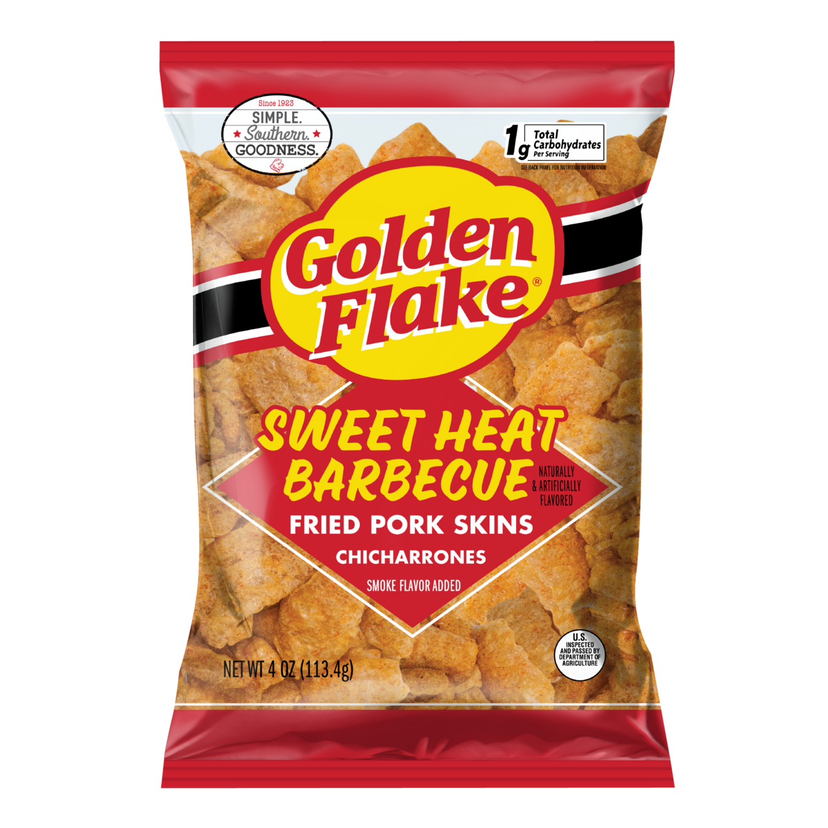 Golden Flake Pork Skins Sweet Heat Barbecue 4 oz. Utz Quality Foods