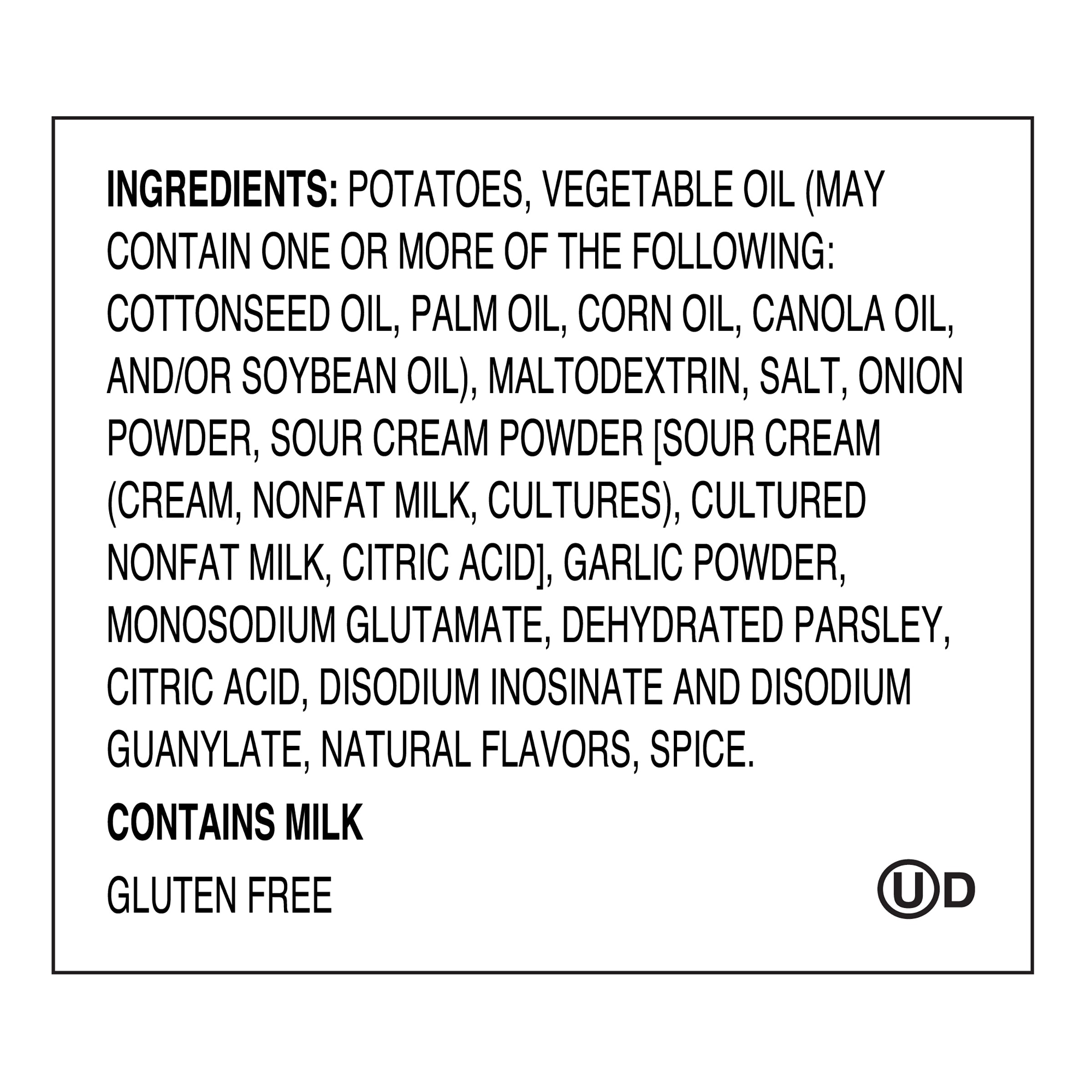 Ingredients list with a U.D. logo on a white background