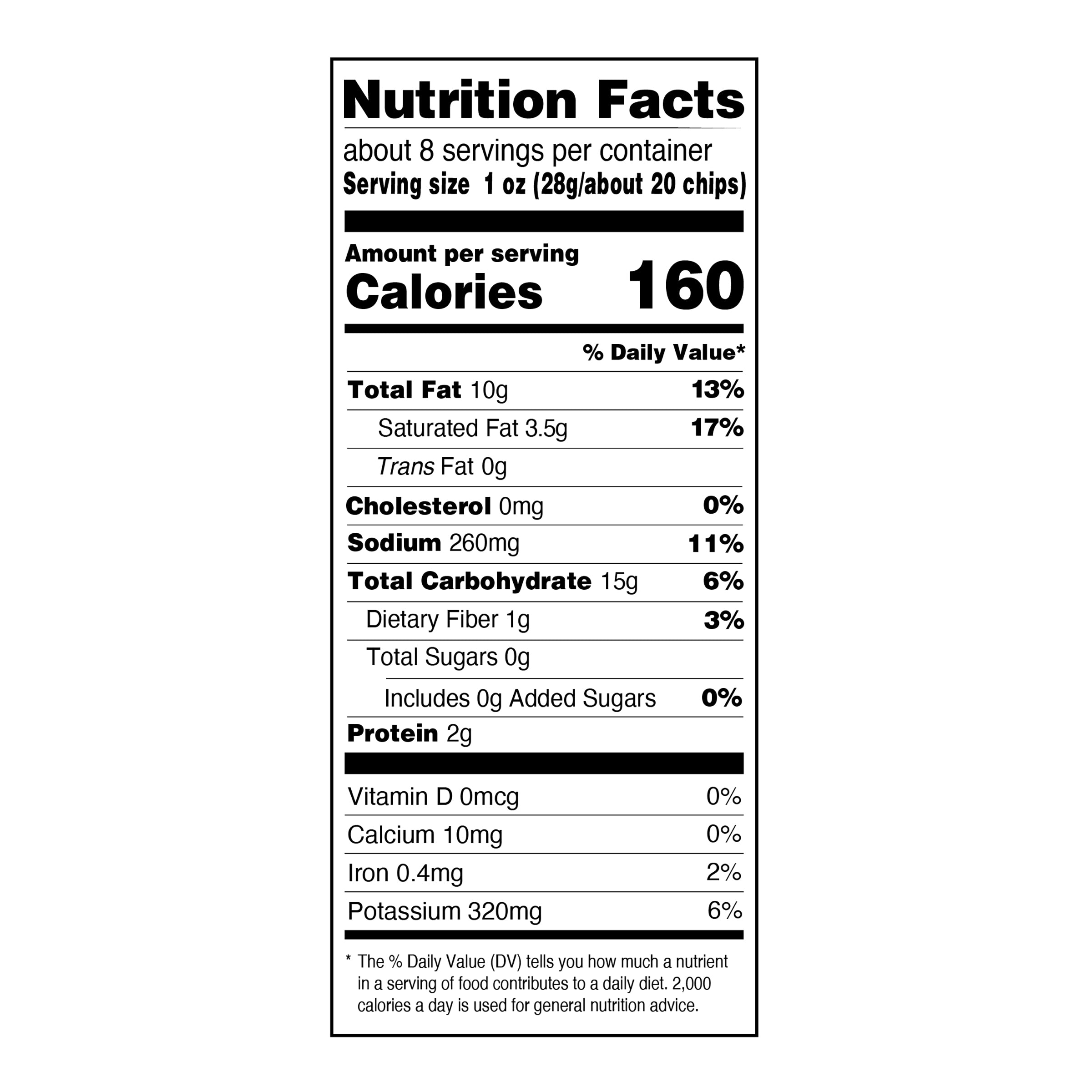 Nutrition facts label for a product with serving size, calories, and nutritional content details.