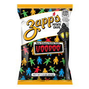 Zapp's Potato Chips Voodoo flavor packaging with colorful figures and black background