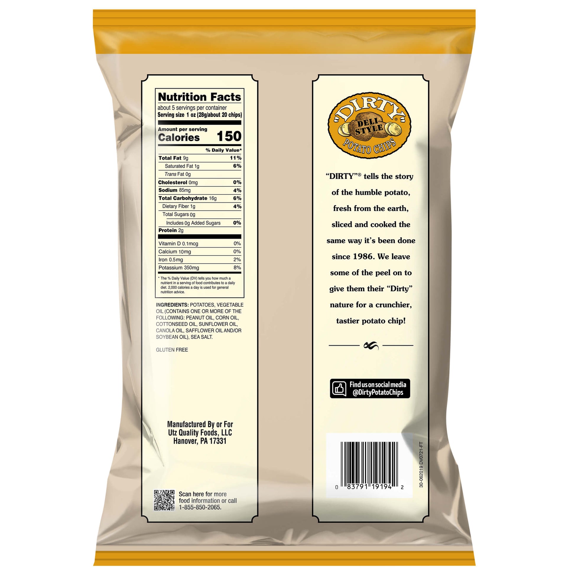 Dirty Deli Style Sea Salted Potato Chips bag back