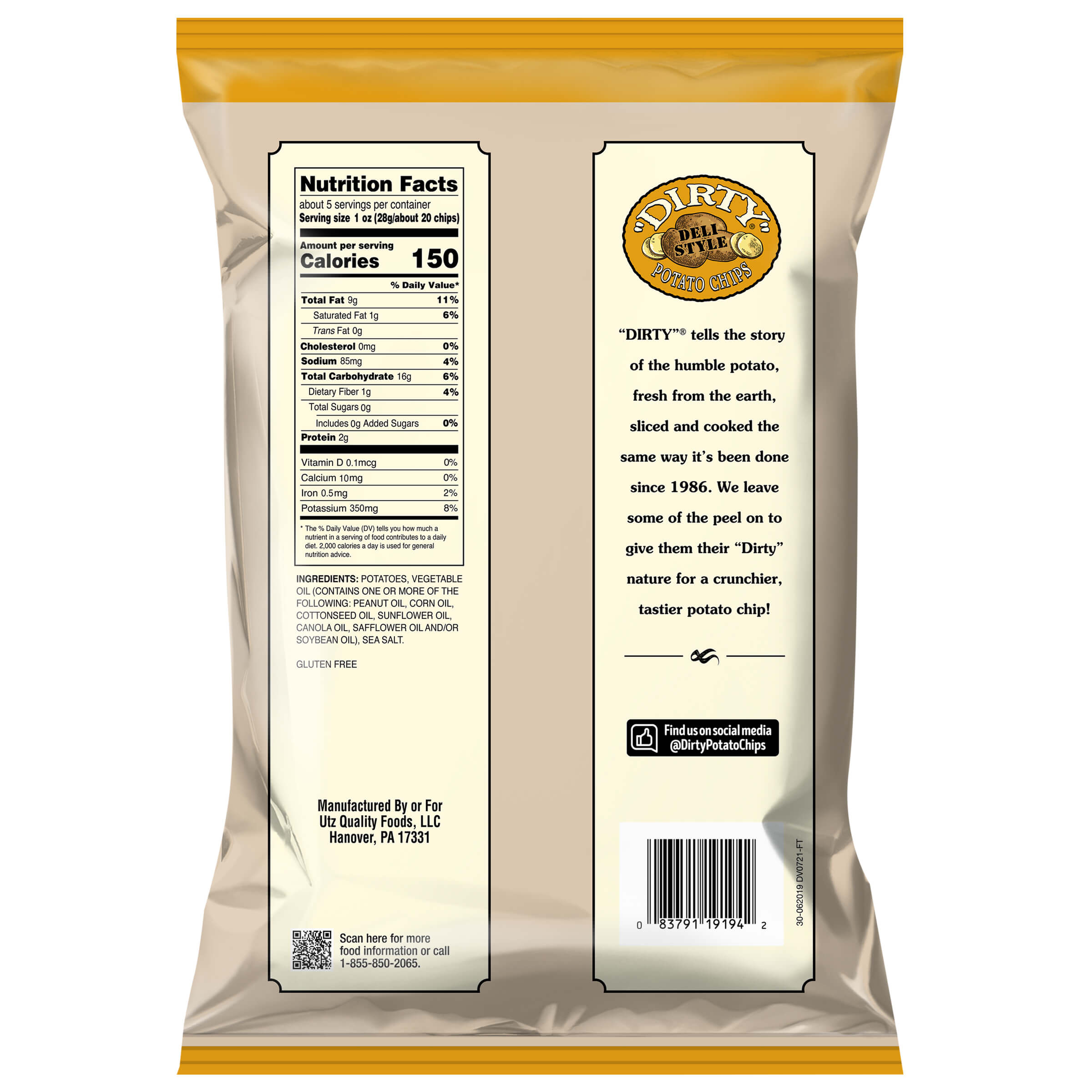 Dirty Deli Style Sea Salted Potato Chips bag back