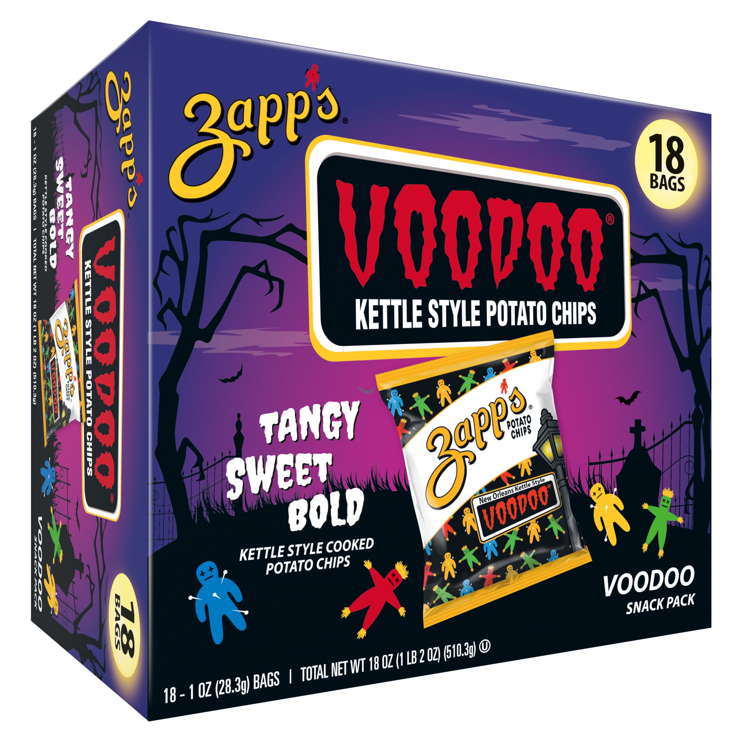 Zapp’s Voodoo Kettle Style Potato Chips Halloween Snack Pack – 18ct (1oz Bags), 2pk