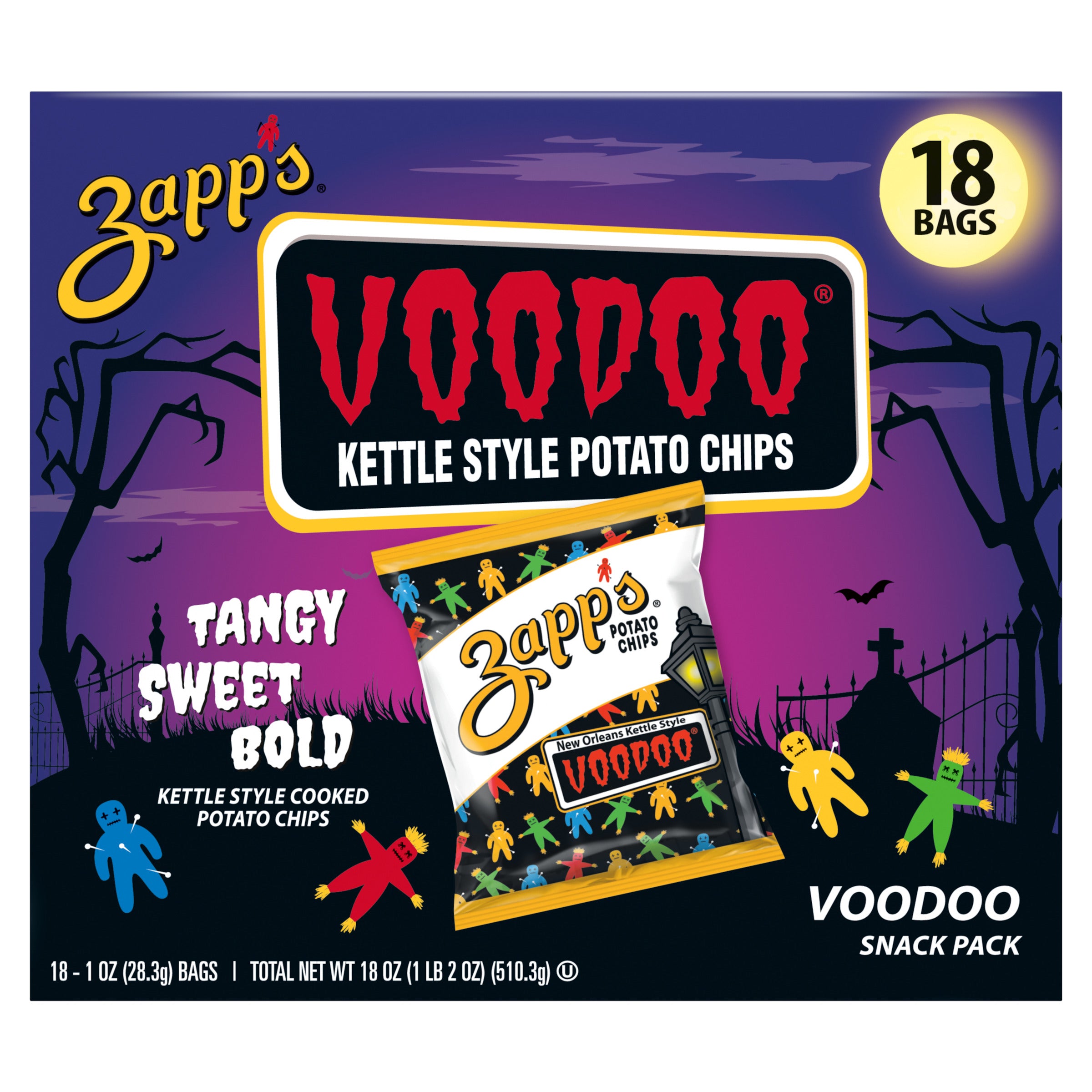 Zapp’s Voodoo Kettle Style Potato Chips Halloween Snack Pack – 18ct (1oz Bags), 2pk