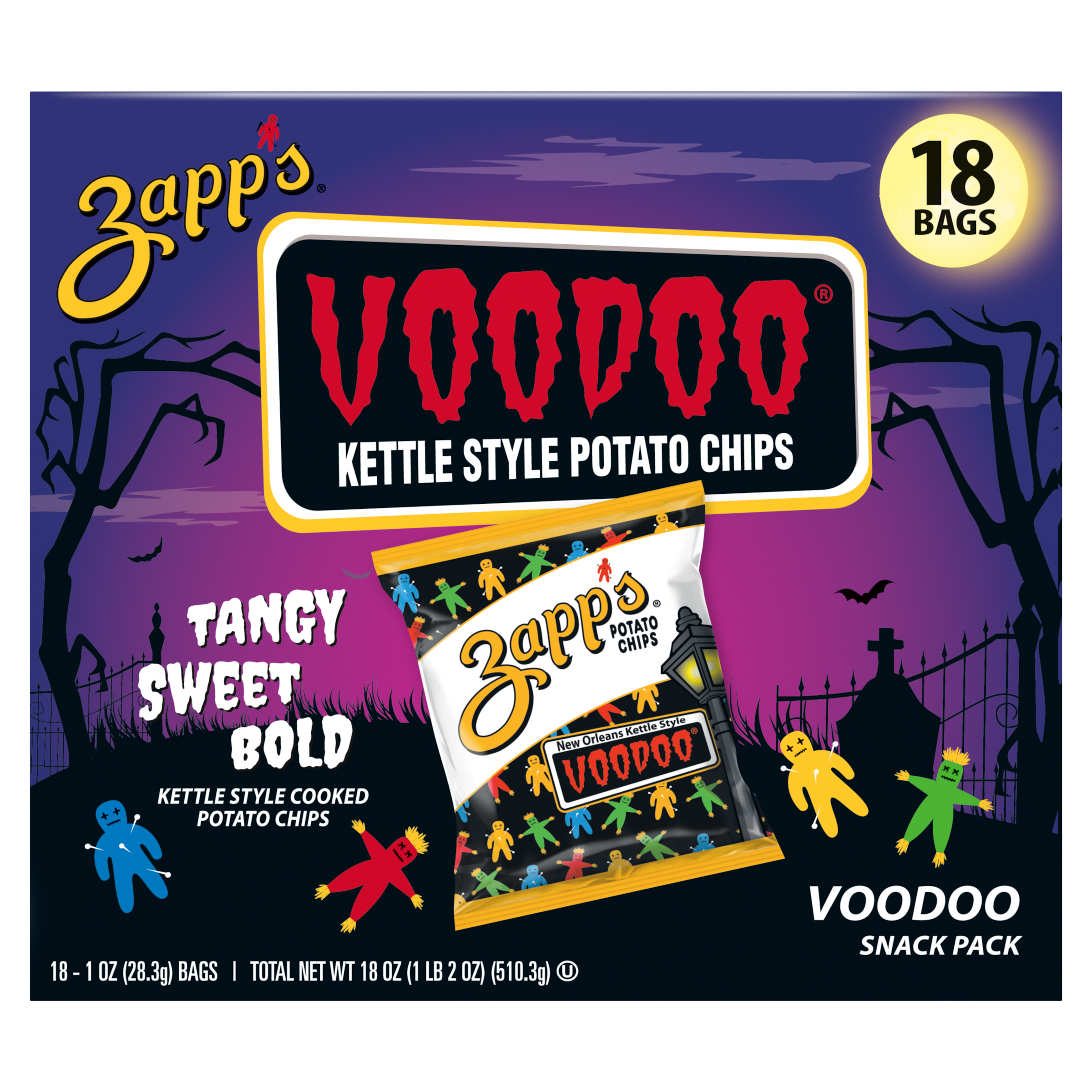Zapp’s Voodoo Kettle Style Potato Chips Halloween 18ct (1 oz Bags)