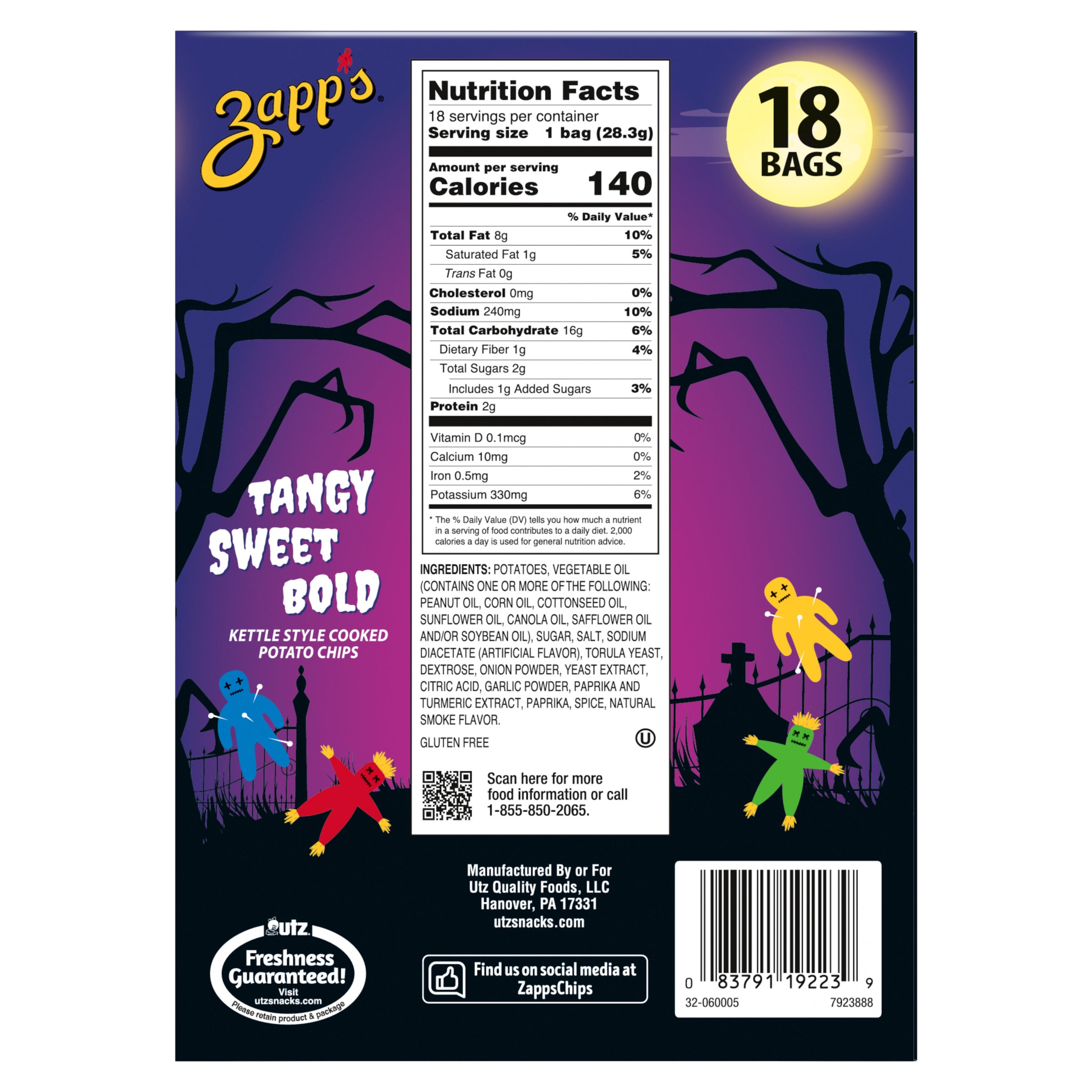 Zapp’s Voodoo Kettle Style Potato Chips Halloween Snack Pack – 18ct (1oz Bags), 2pk