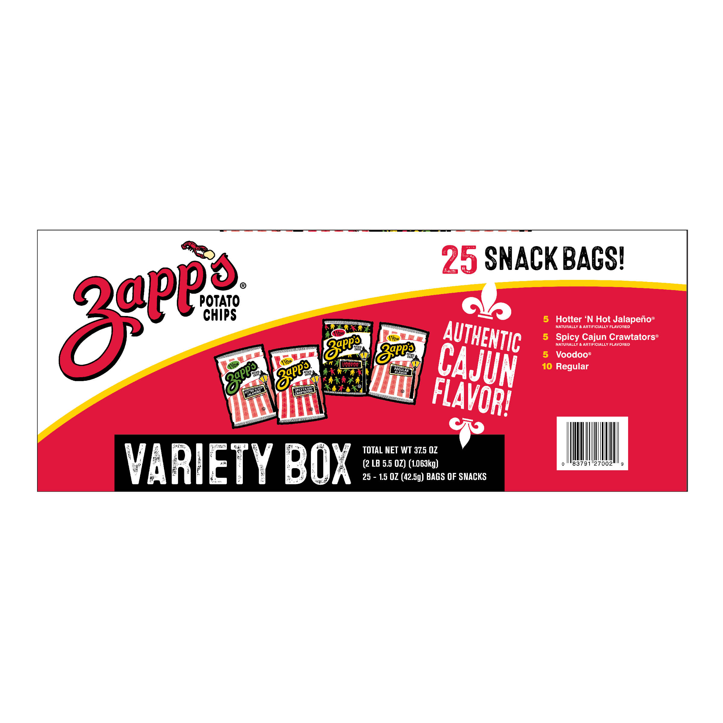 Zapp's Potato Chips Variety Box packaging on a white background
