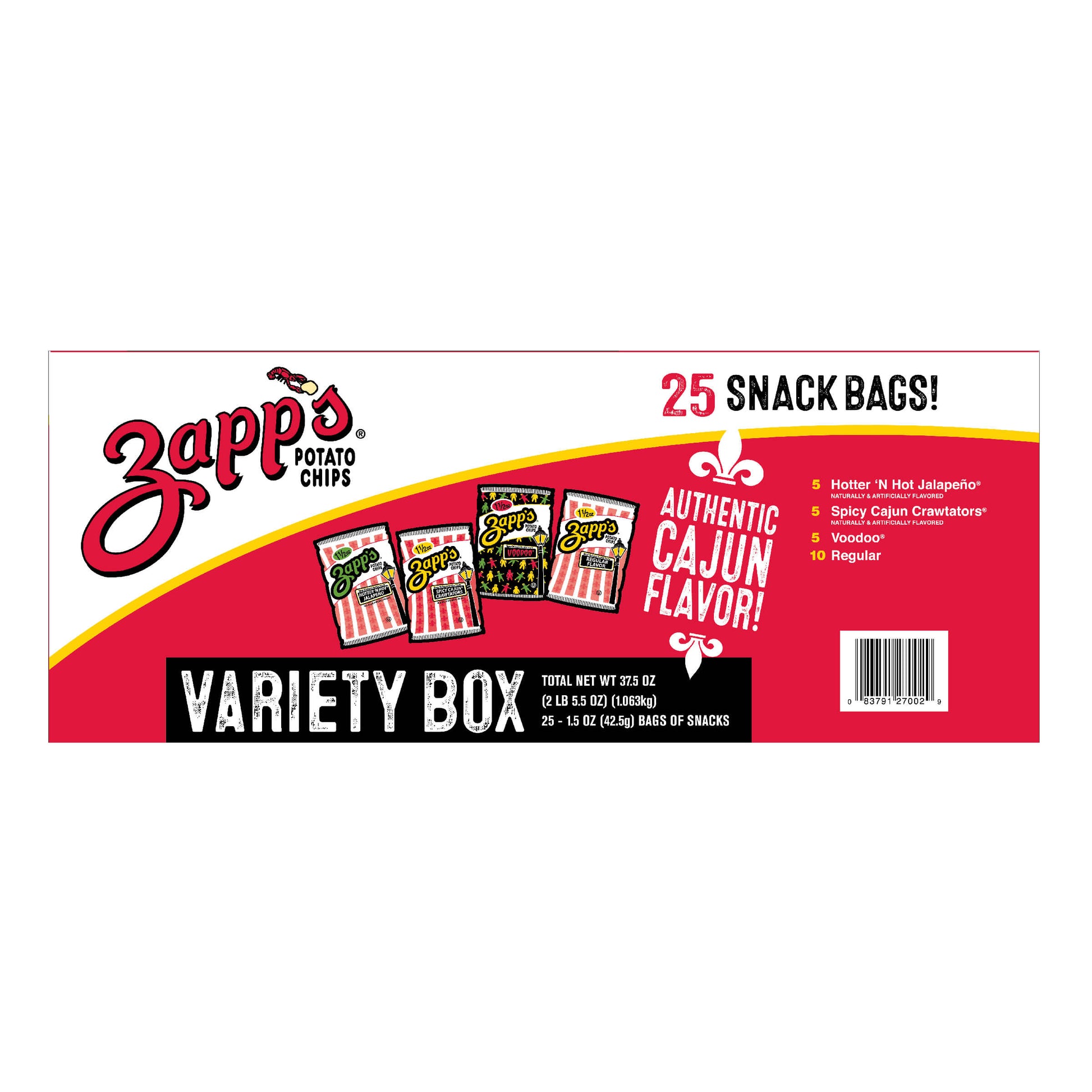 Zappos Potato Chips variety box packaging with red and white design.