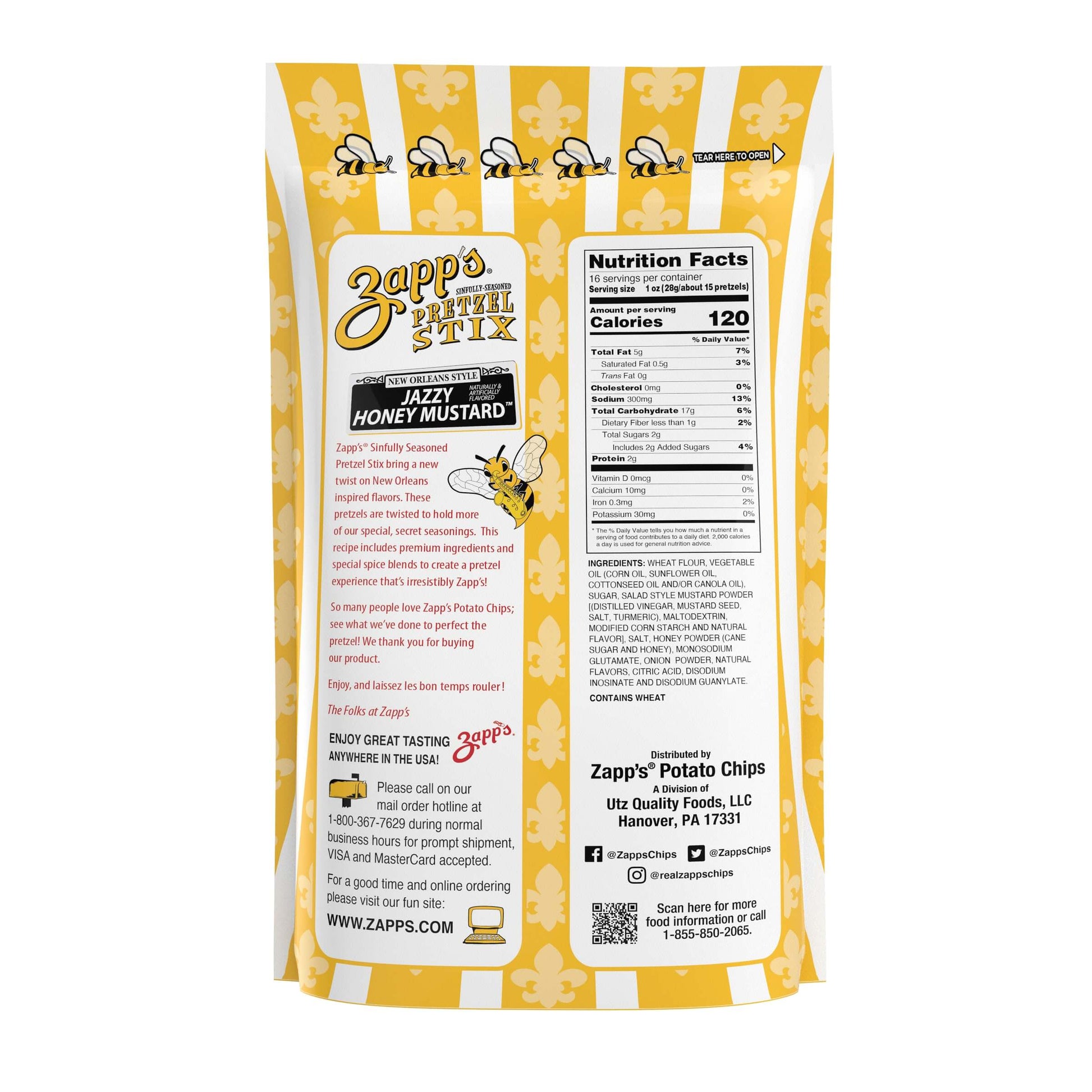 Zapp's Potato Chips bag with honey mustard flavor label on a white background