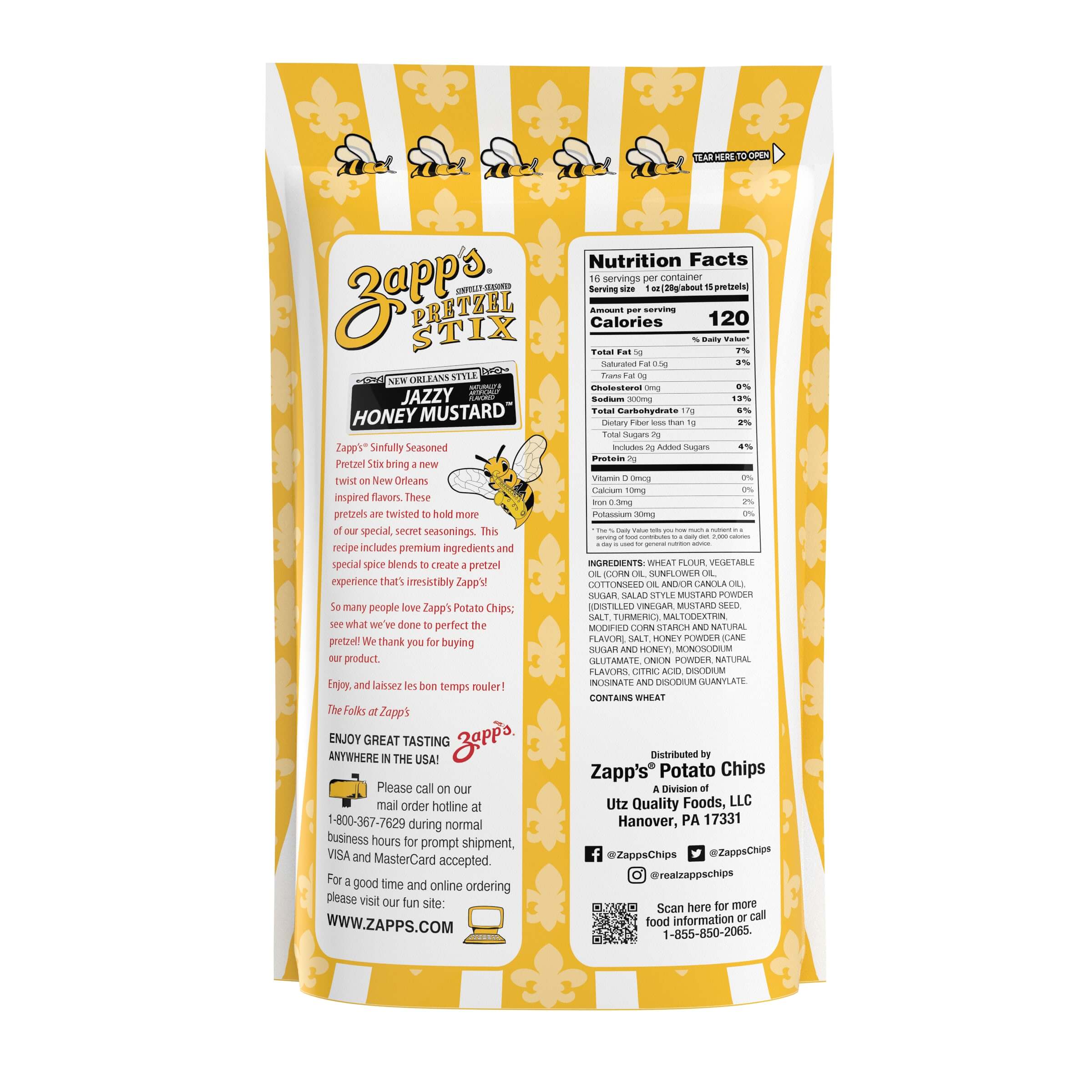 Zapp's Potato Chips bag with honey mustard flavor label on a white background