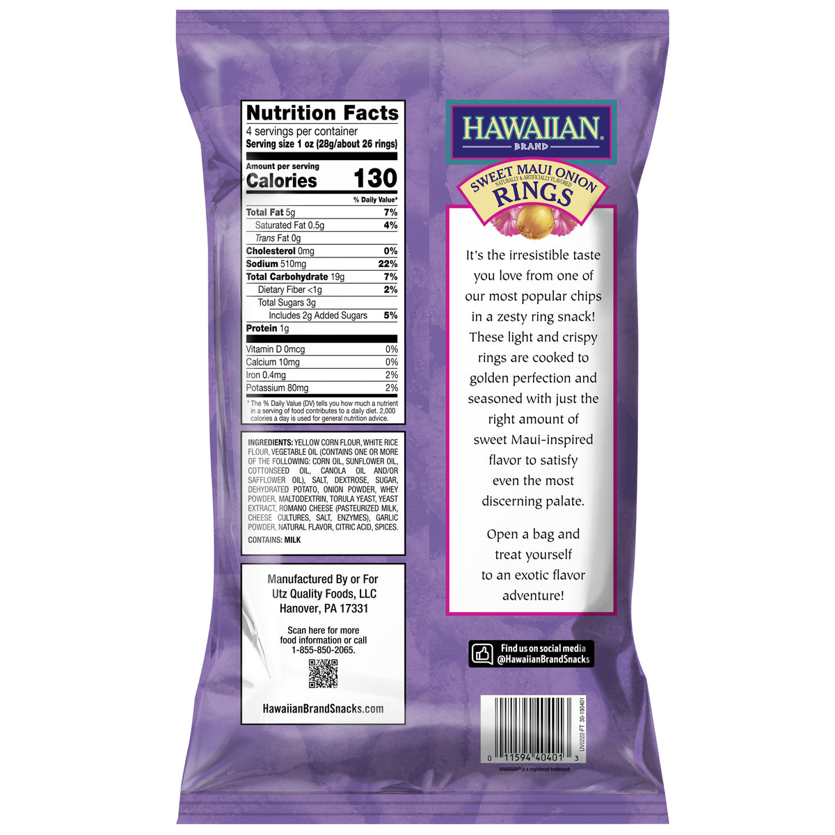 Hawaiian Brand Sweet Maui Onion Rings, 4 oz bag