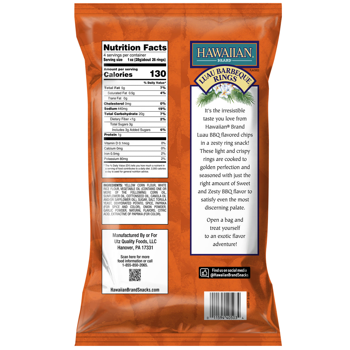 Hawaiian Brand Sweet Luau BBQ Rings, 4 oz Bag
