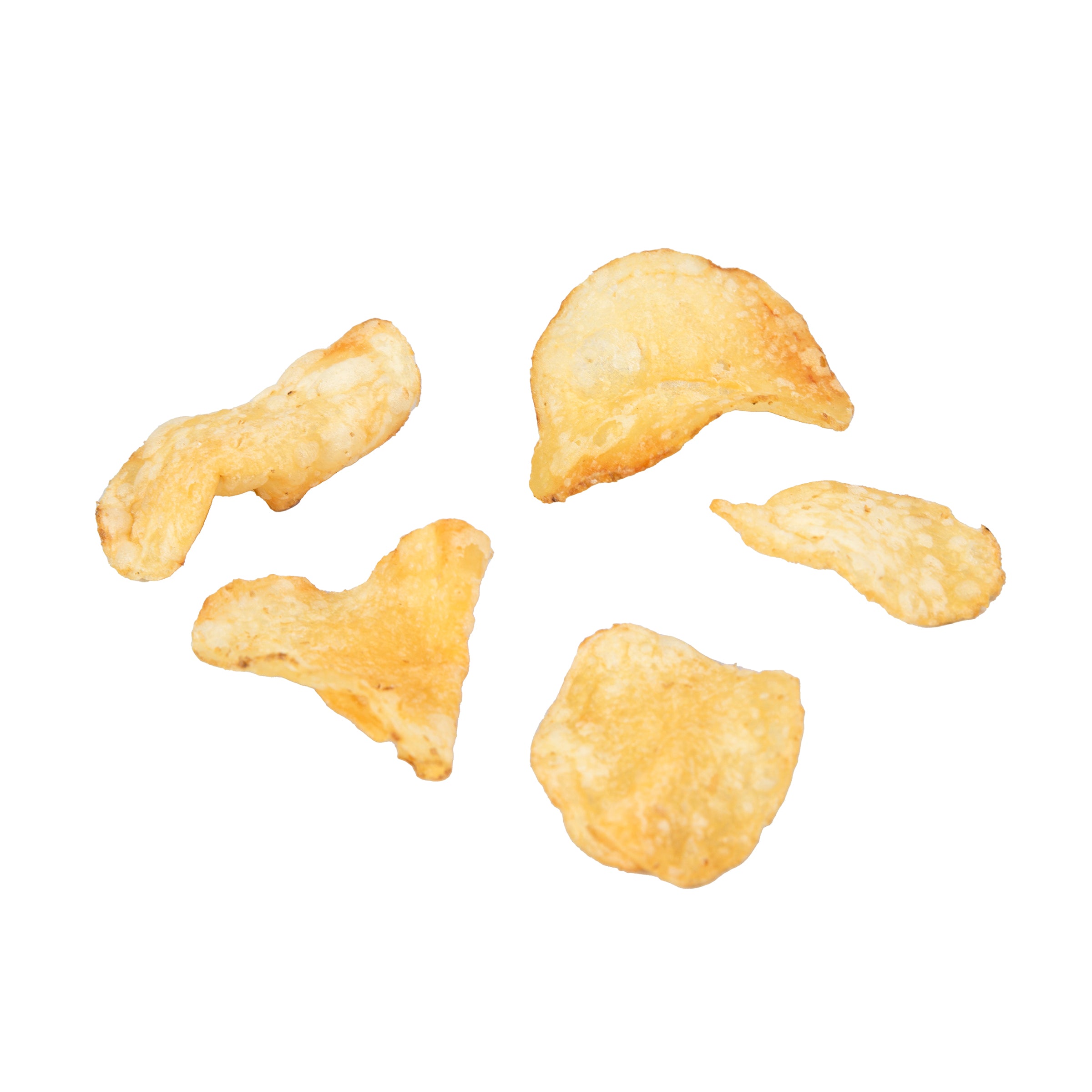 Five goldfish crackers on a white background