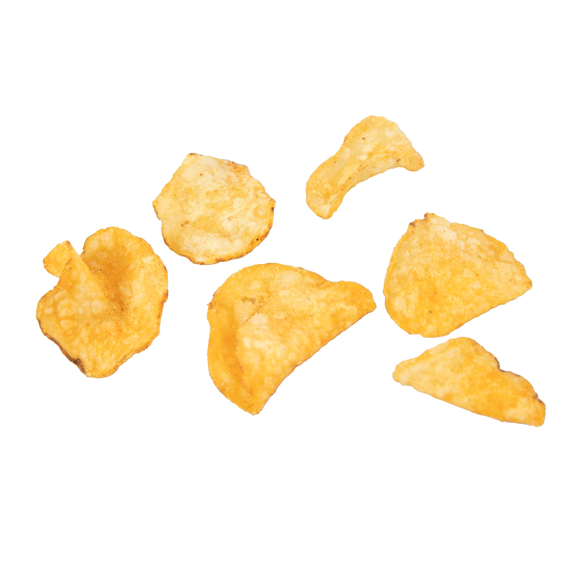 Pile of potato chips on a white background