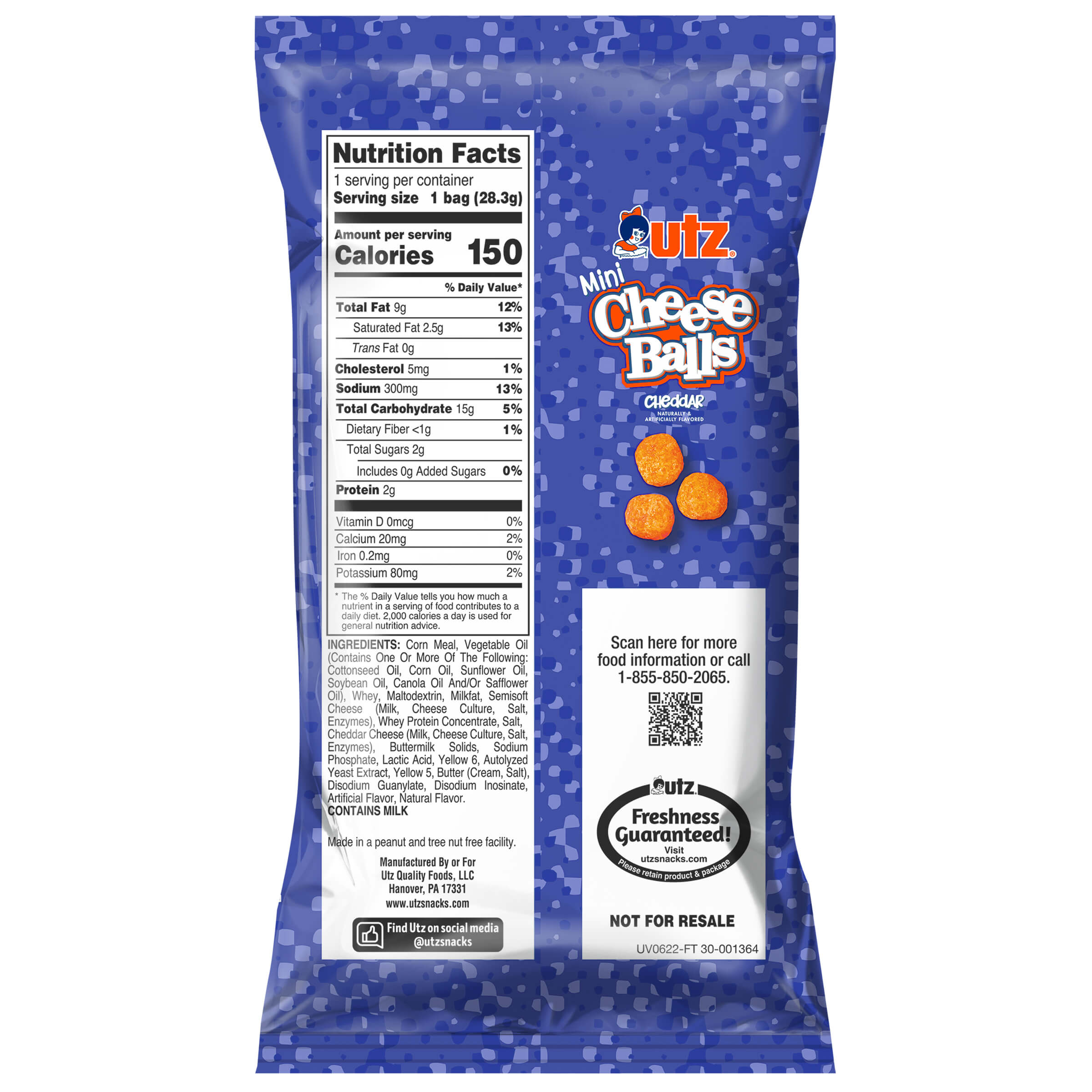 Packaged snack with blue background and visible branding
