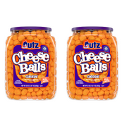 cheese balls | Two jars of Utz Cheddar Cheese Balls. Each jar is filled with orange cheese balls, and the labels indicate the product is a multipack with 2 counts, packaged in 23 oz barrels.