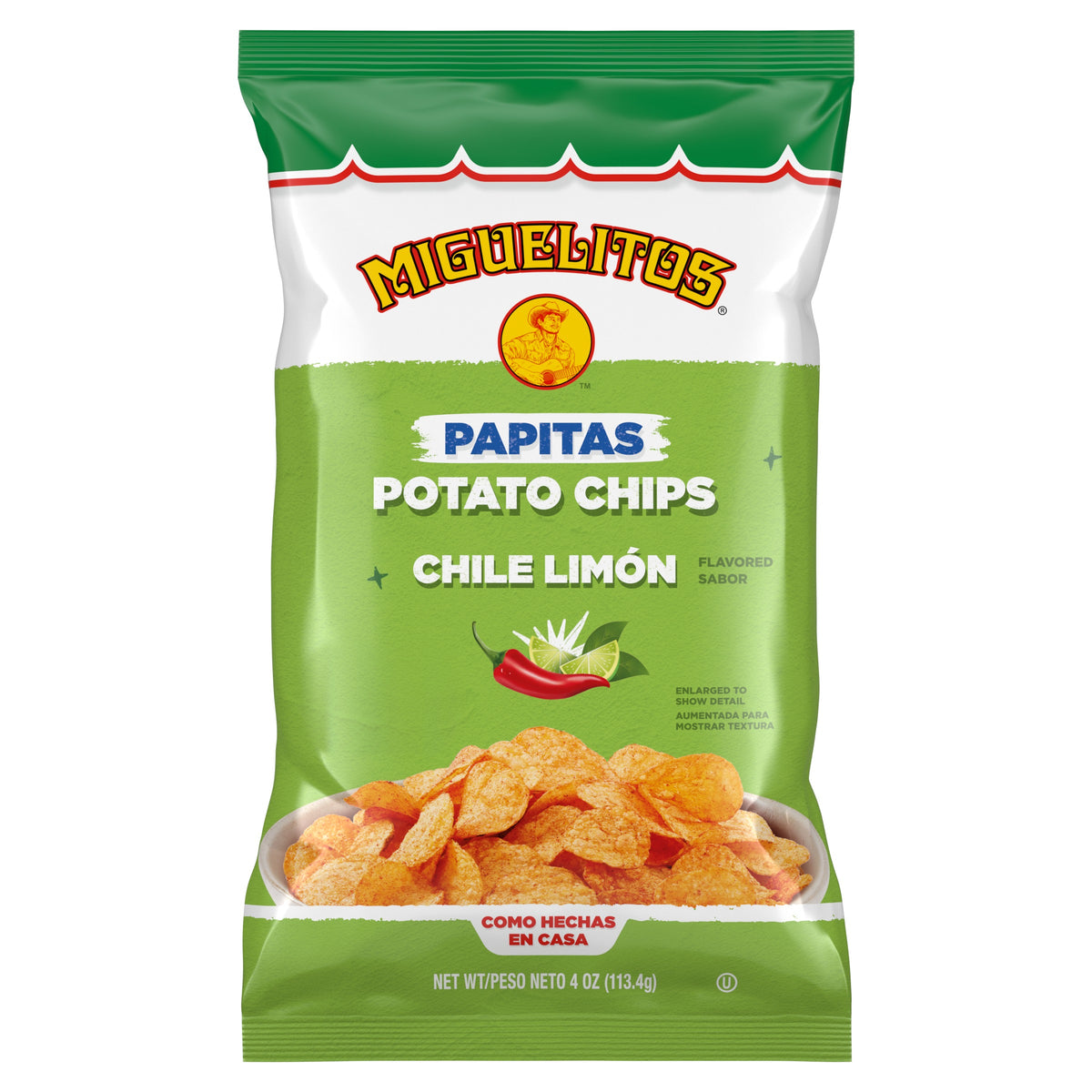 Miguelitos Chile Limón Potato Chips, front of bag