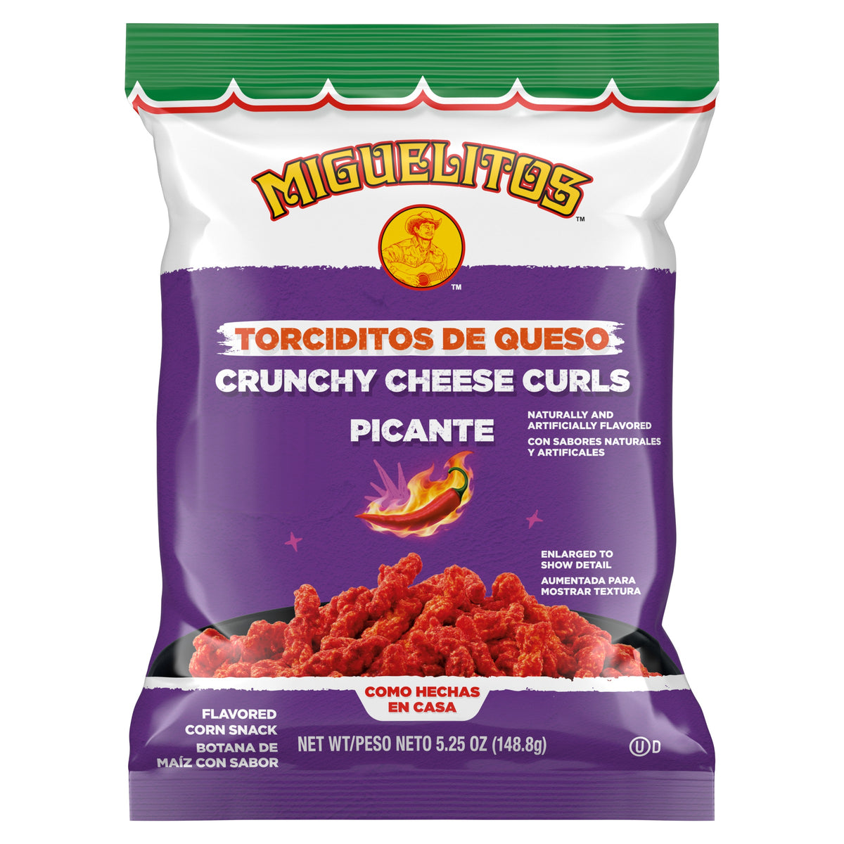 Miguelitos Picante Crunchy Curls, front of bag