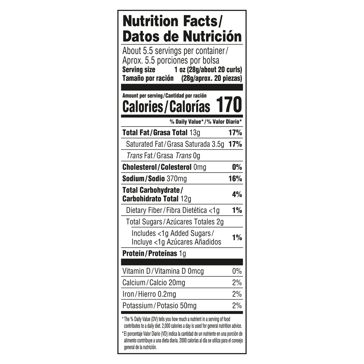 Miguelitos Picante Crunchy Curls Nutrition Facts