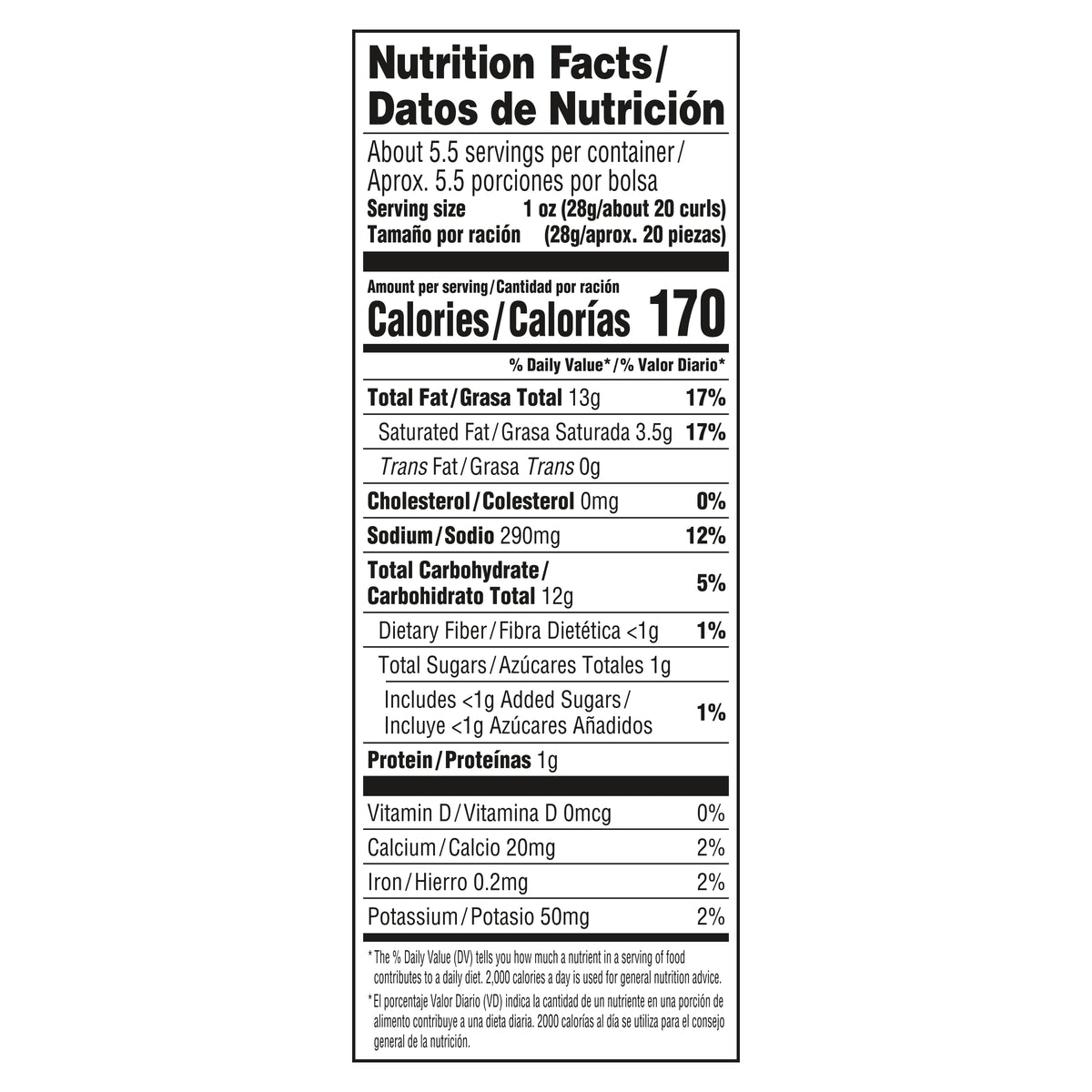 Miguelitos Chile Limón Crunchy Curls Nutrition Facts