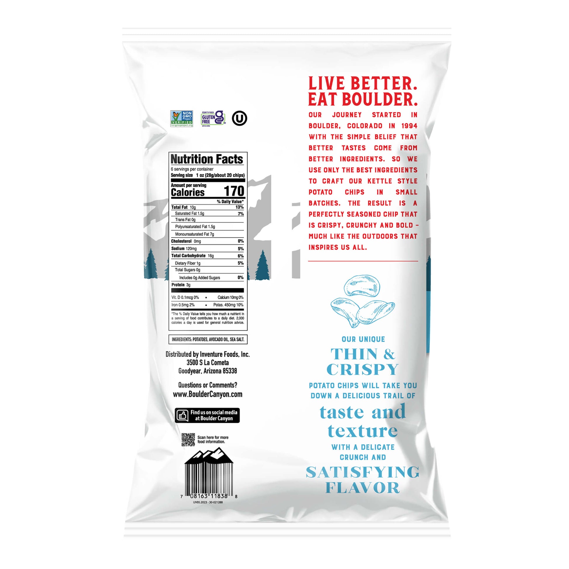 Boulder Chips packaging with nutritional information and branding on a white background