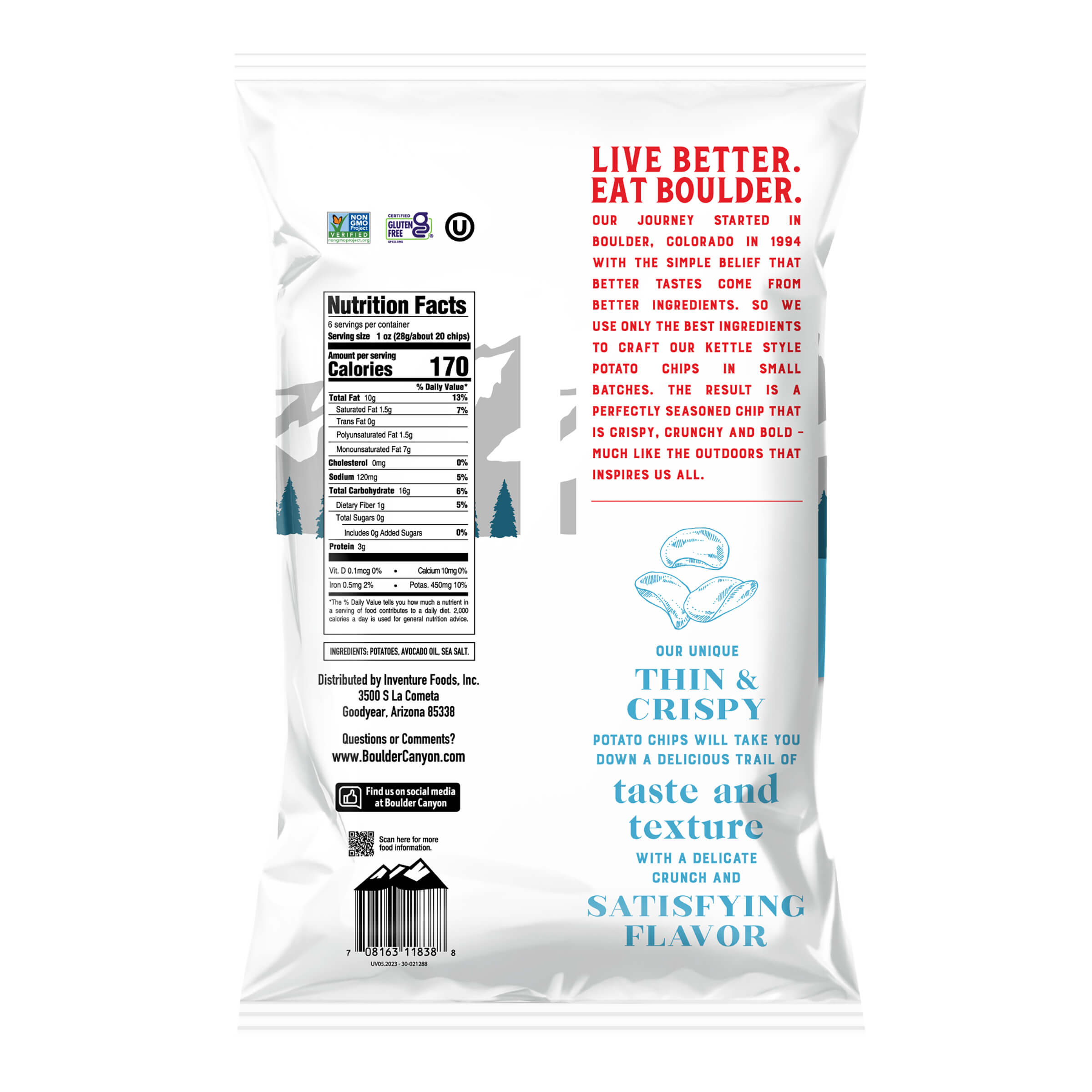 Boulder Chips packaging with nutritional information and branding on a white background
