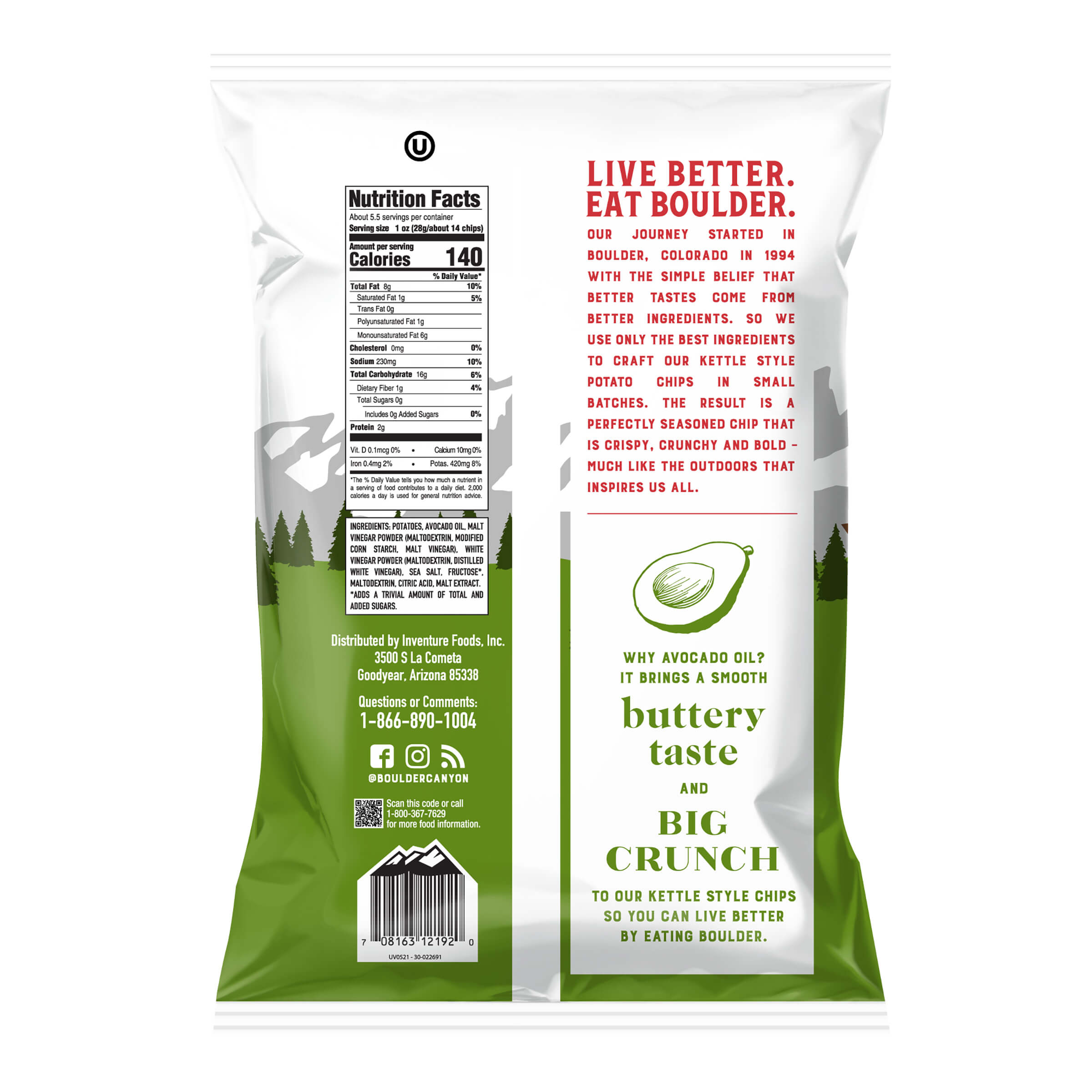 Boulder brand packaging with nutritional information and branding details on a white background