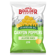 Boulder Canyon Canyon Poppers snack bag with avocado oil on a white background