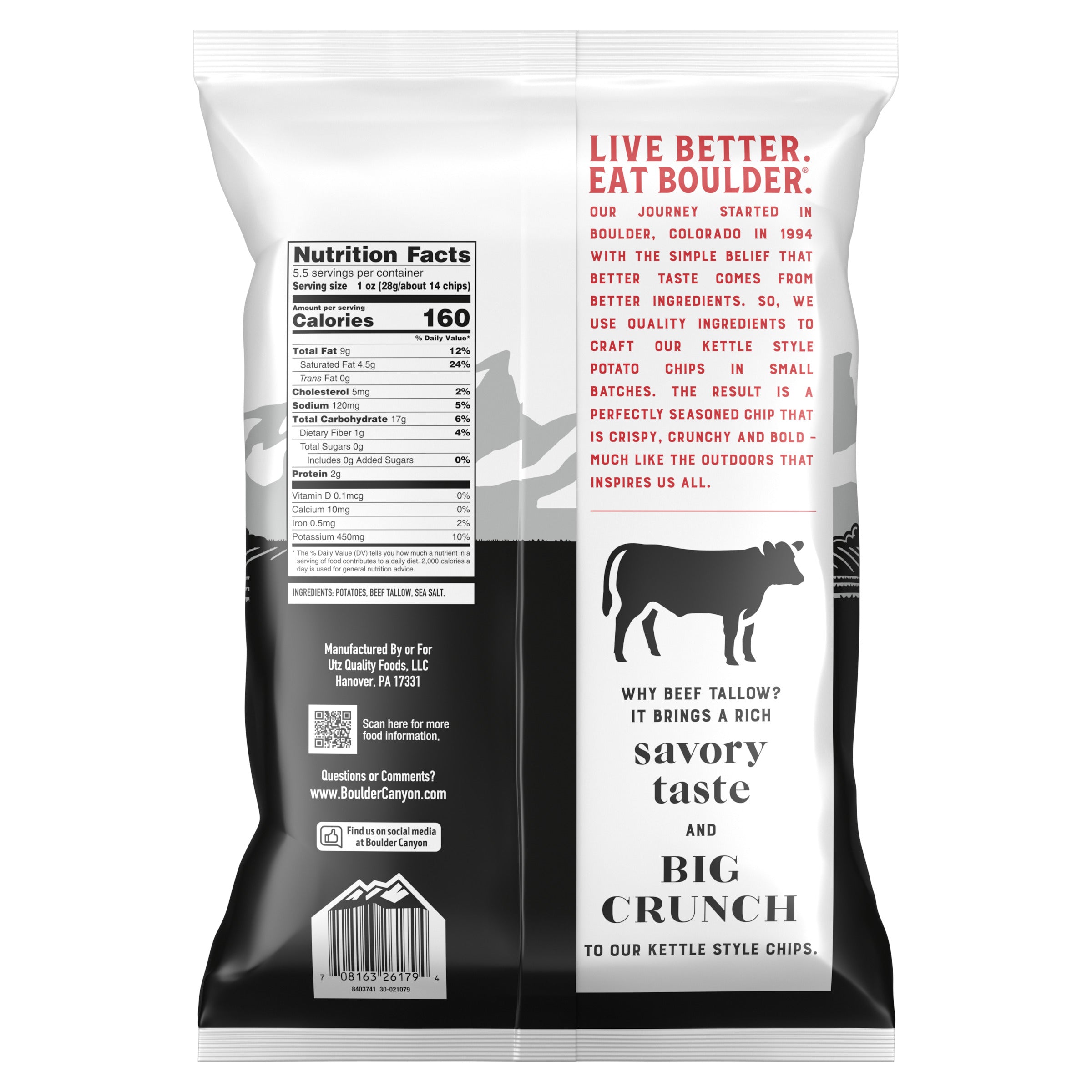 Boulder Canyon Beef Tallow Kettle Potato Chips, 5.5 oz Bag