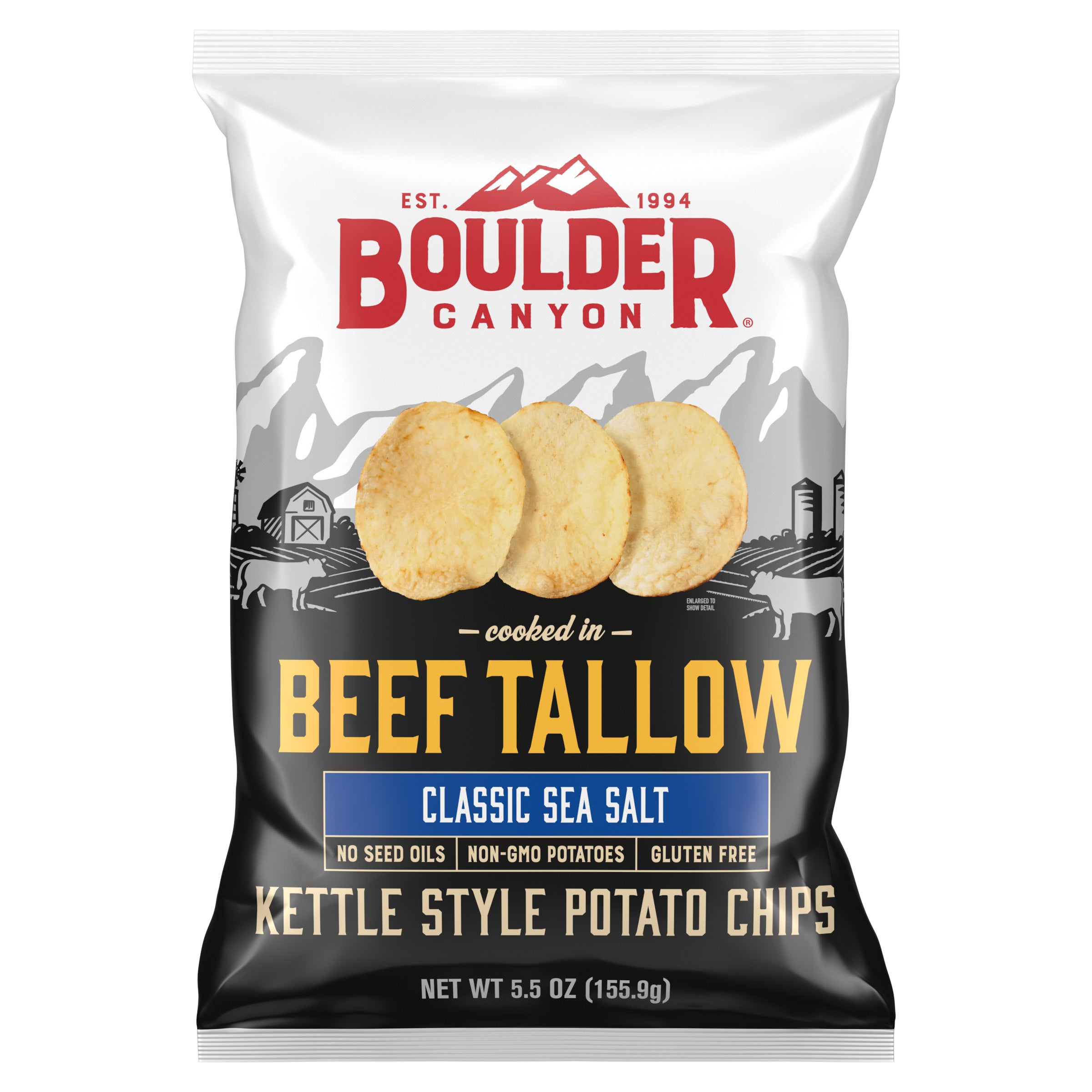 Boulder Canyon Beef Tallow Kettle Potato Chips, 5.5 oz Bag