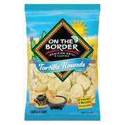 On The Border Tortilla Rounds packaging with blue background and tortilla chips image.