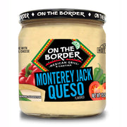 Jar of On The Border Monterey Jack Queso on a white background