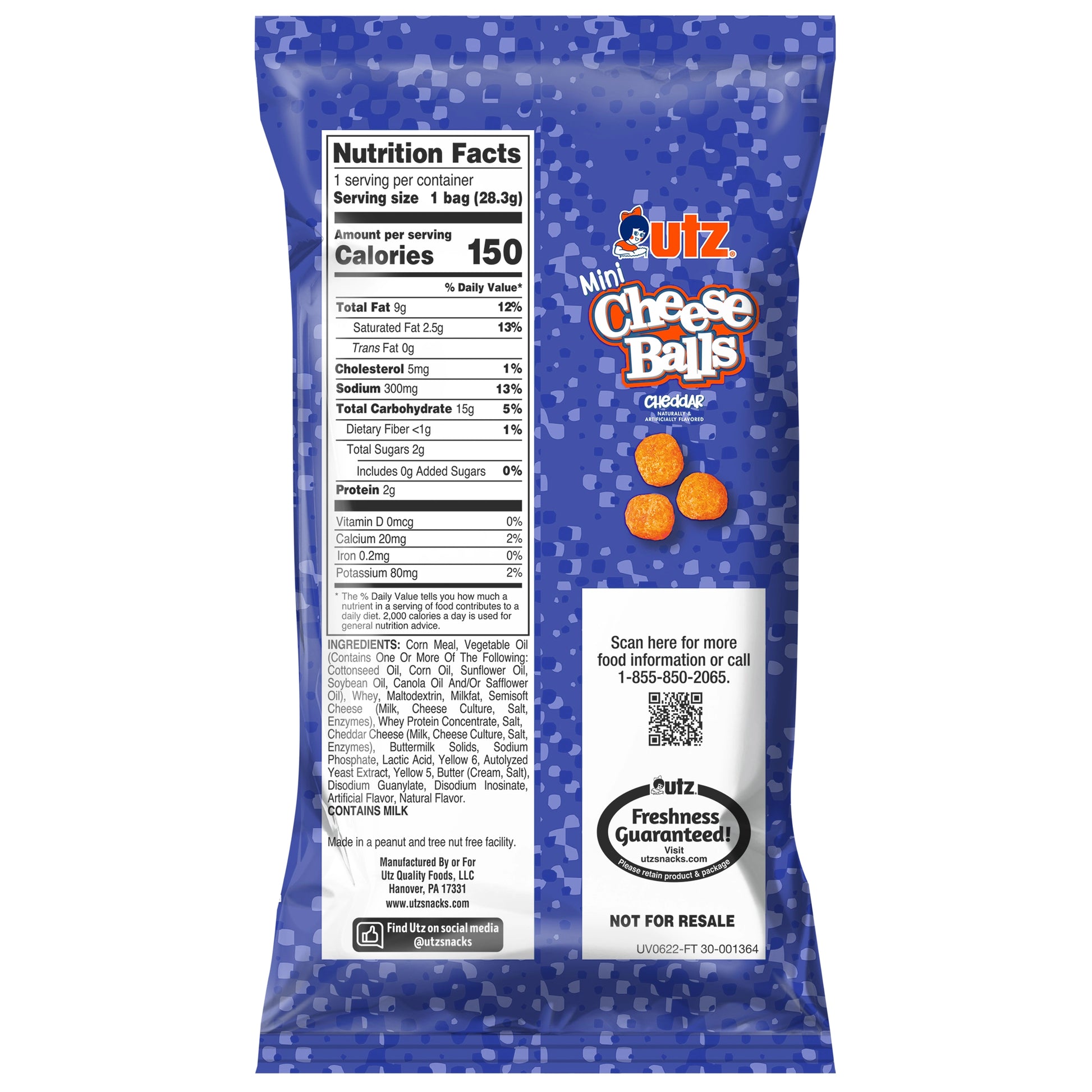 Package of Butz Mini Cheese Balls with nutritional information on a white background