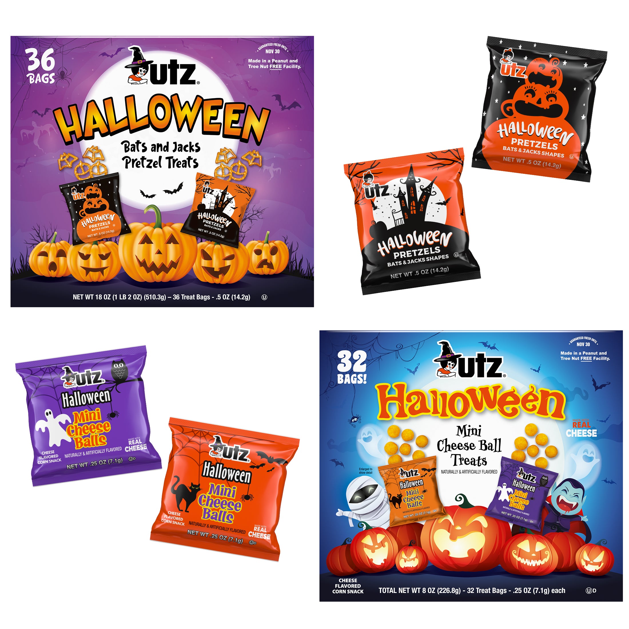 Utz Halloween Trick-or-Treat Duo – Mini Cheese Balls & Bats & Jacks Pretzels