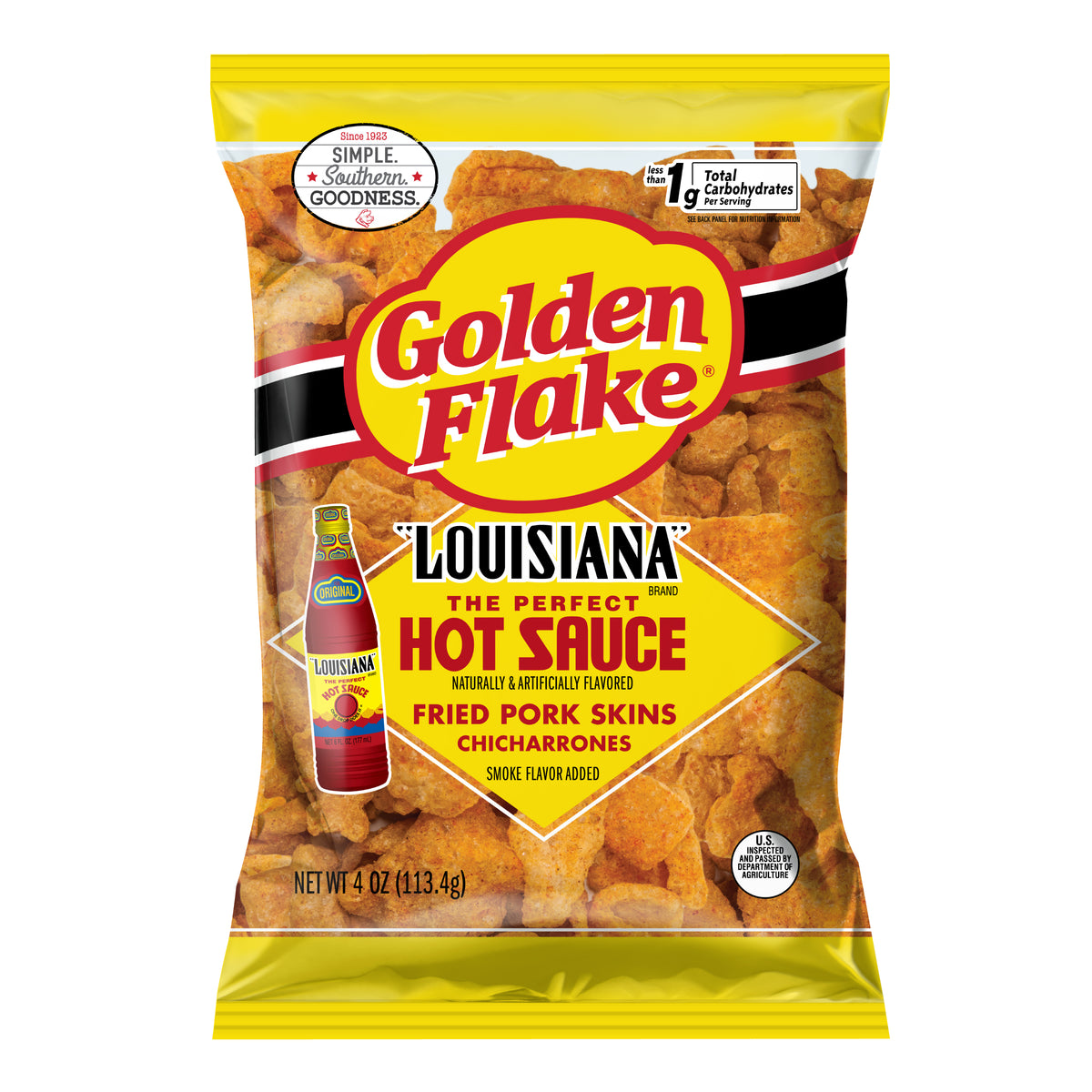 Golden Flake Pork Skins Louisiana Hot Sauce Utz Quality Foods