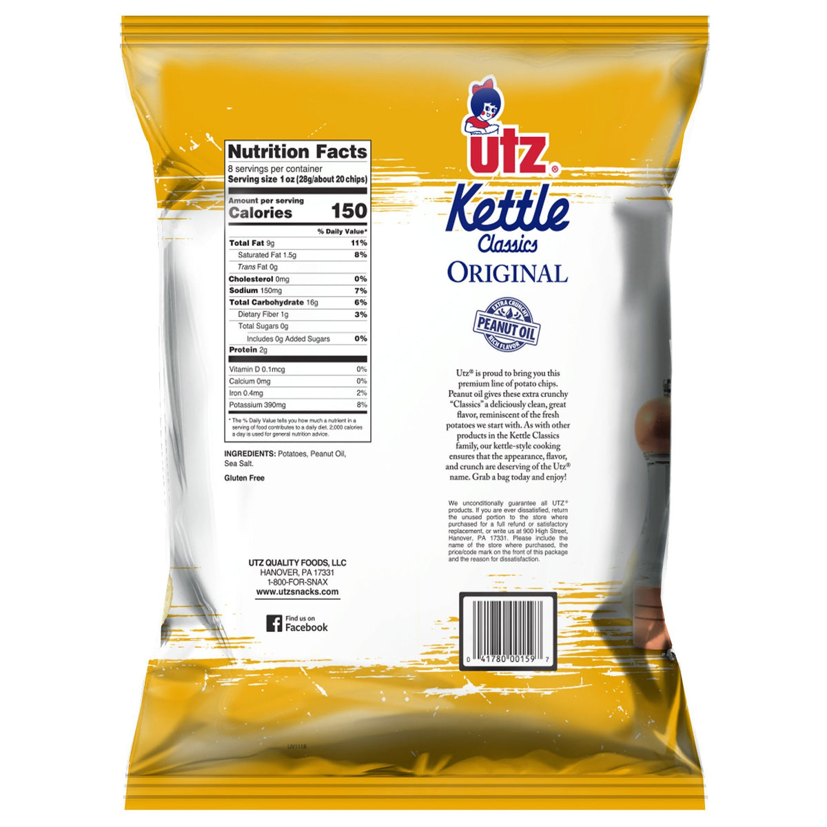 Utz Kettle Classics Potato Chips Original 8 oz. Utz Quality Foods