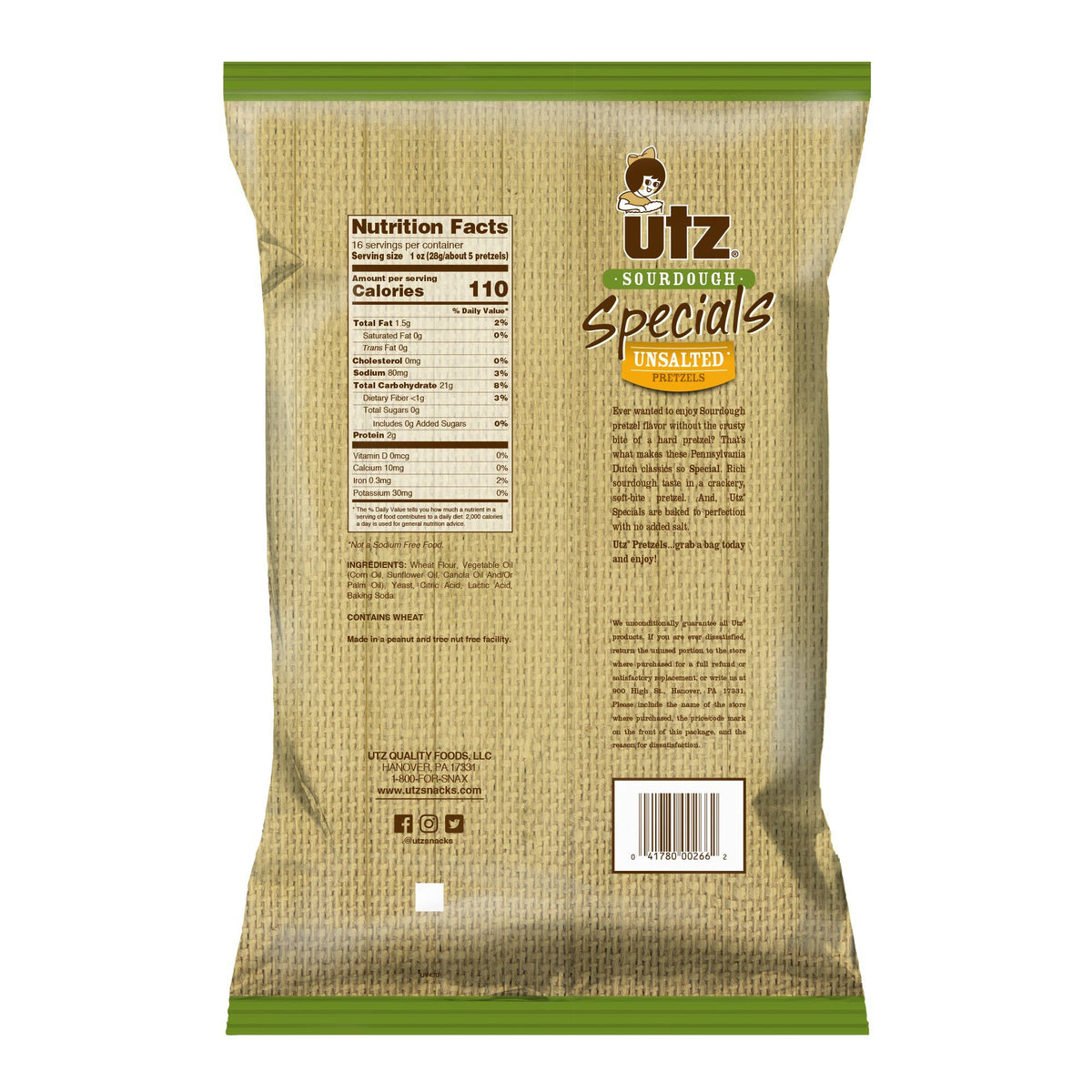 Utz Pretzels Sourdough Specials Unsalted 16 oz. Utz Quality Foods