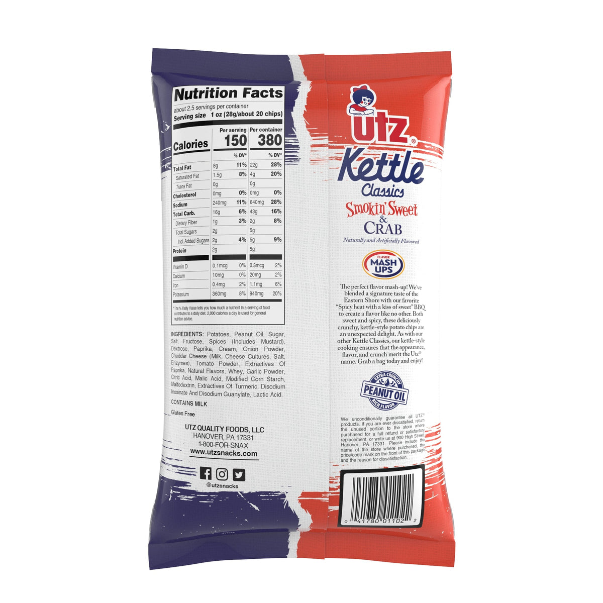 Utz Kettle Classics Potato Chips Mash Up Smokin' Sweet Crab 7.5 oz