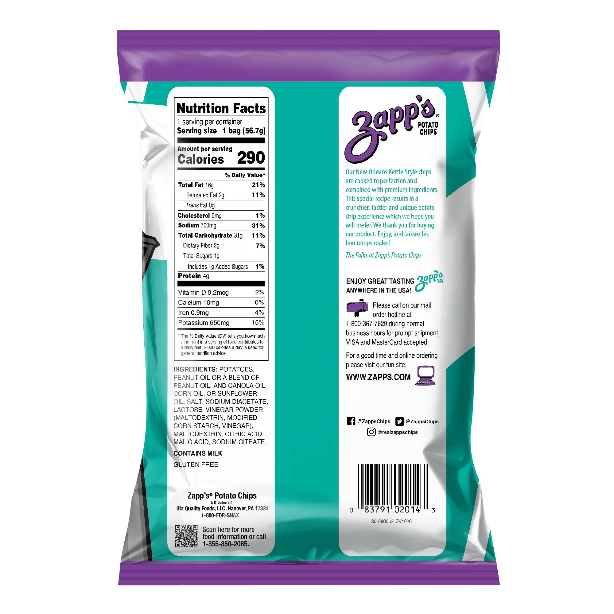 Zapp's Kettle Potato Chips, Salt & Vinegar 2 oz. Bundler_Zapps5oz. Zapp's 