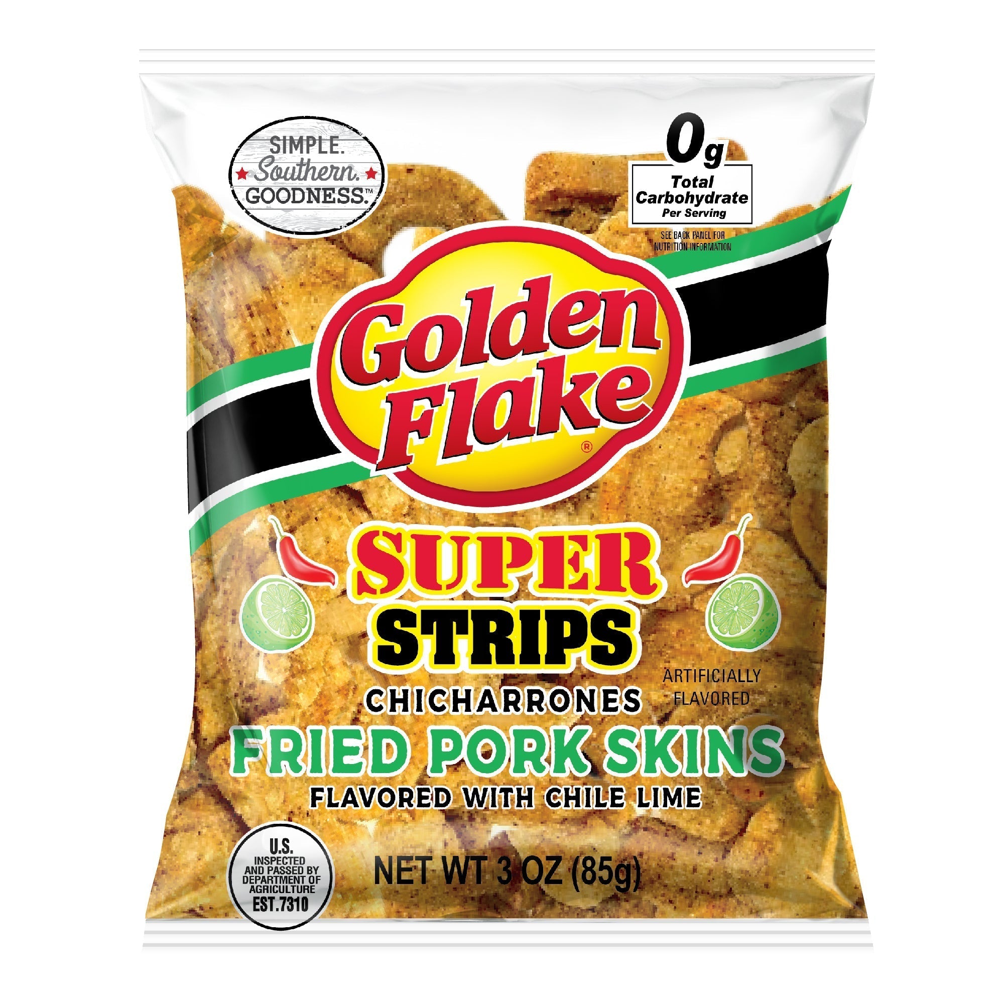 Golden Flake Pork Skins Super Strips Chili Lime 3 oz. Bundler_Golden OnTheGo Golden Flake 