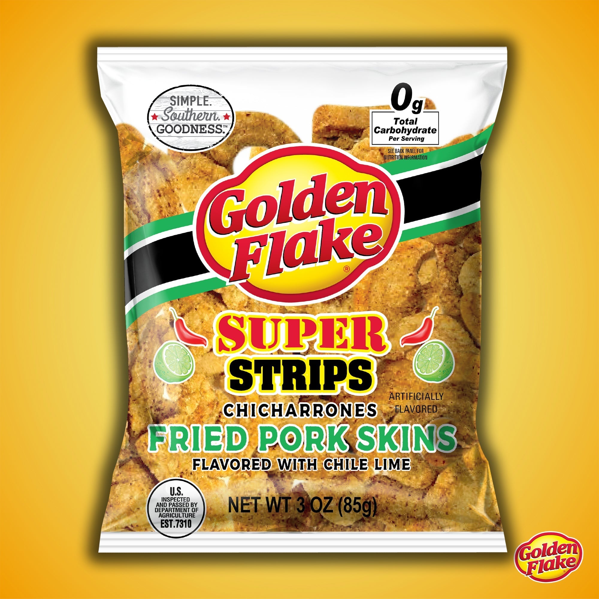 Golden Flake Pork Skins Super Strips Chili Lime 3 oz. Bundler_Golden OnTheGo Golden Flake 