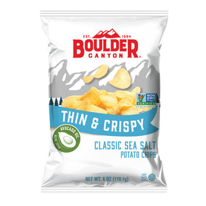Boulder Canyon Thin & Crispy Avocado Oil Potato Chips, Classic Sea Salt Kettle Chips Boulder Canyon 6 oz. - 12 count 