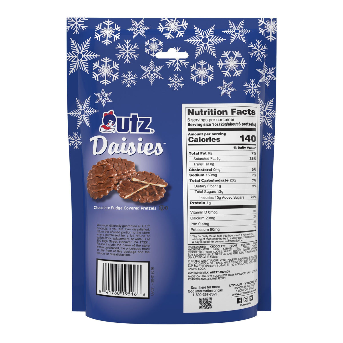 Utz Chocolate Fudge Covered Pretzel Daisies 6 oz. Utz Quality Foods