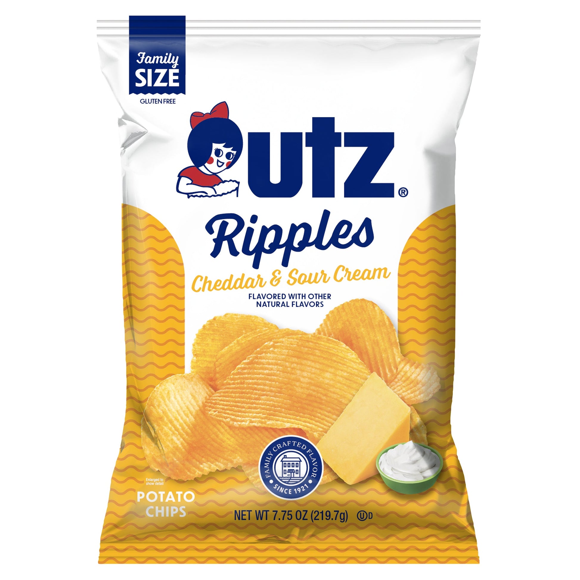 Utz Potato Chips Ripples Cheddar & Sour Cream 7.75 oz. Potato Chips Utz 14 count 