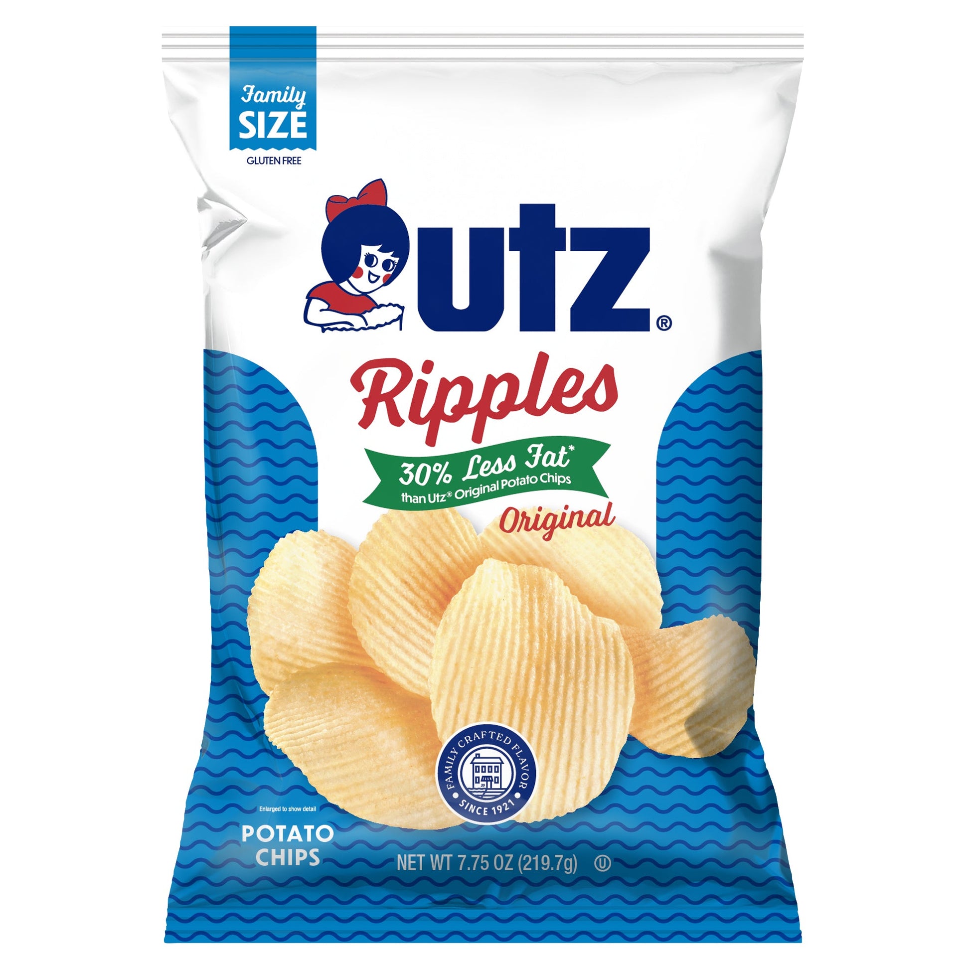 Utz Potato Chips Reduced Fat Ripples Original 7.75 oz. Potato Chips Utz 14 count 