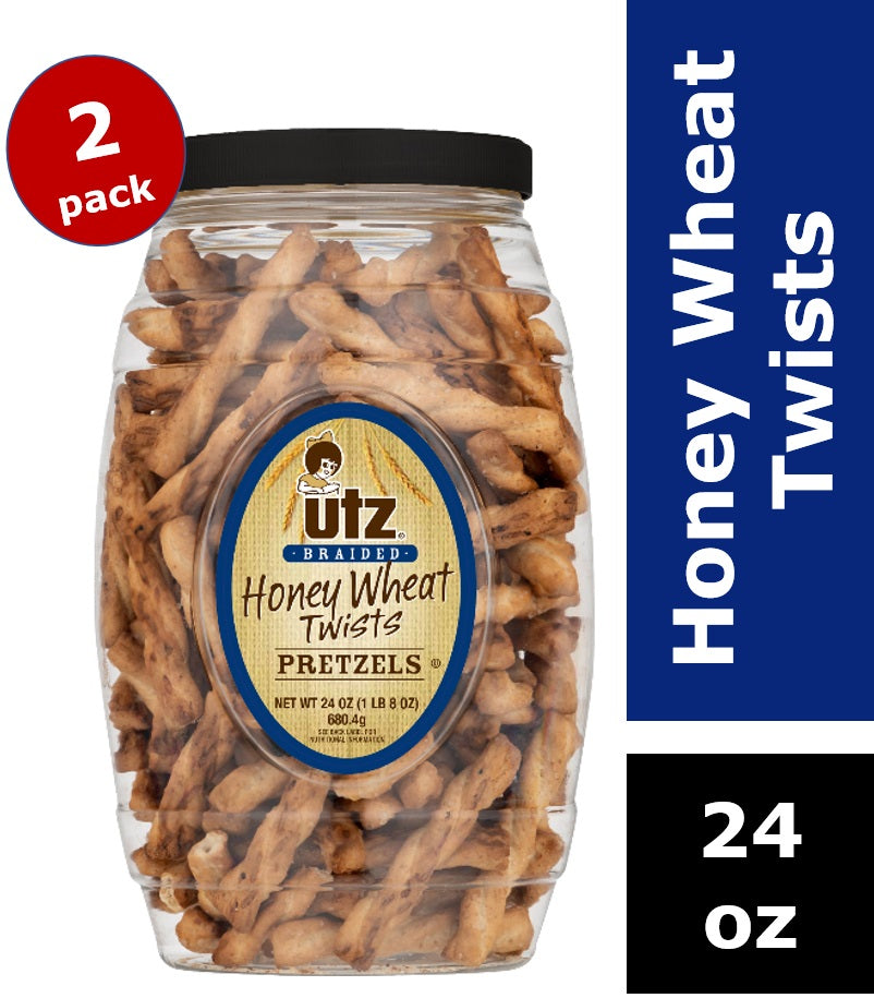 Utz Honey Wheat Braided Twists Pretzels 24 oz. Barrel 2 Pack Utz Quality Foods