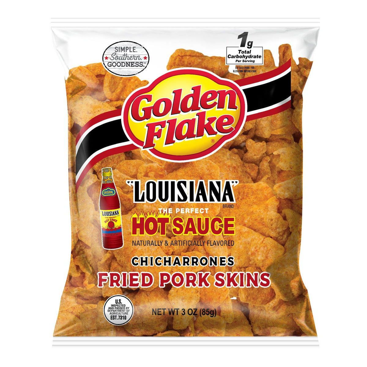Golden Flake Pork Skins Louisiana Hot Sauce 3 oz. Utz Quality Foods